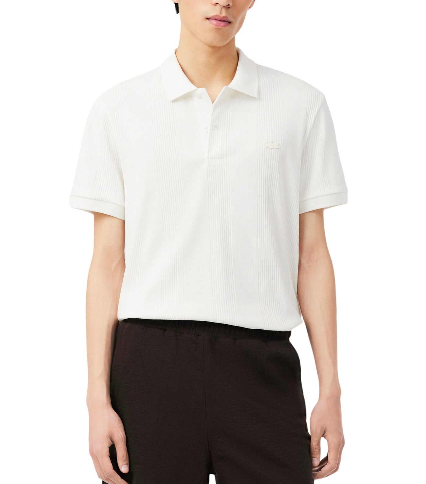 Classic Fit Ribbed Knit Polo Shirt Flour