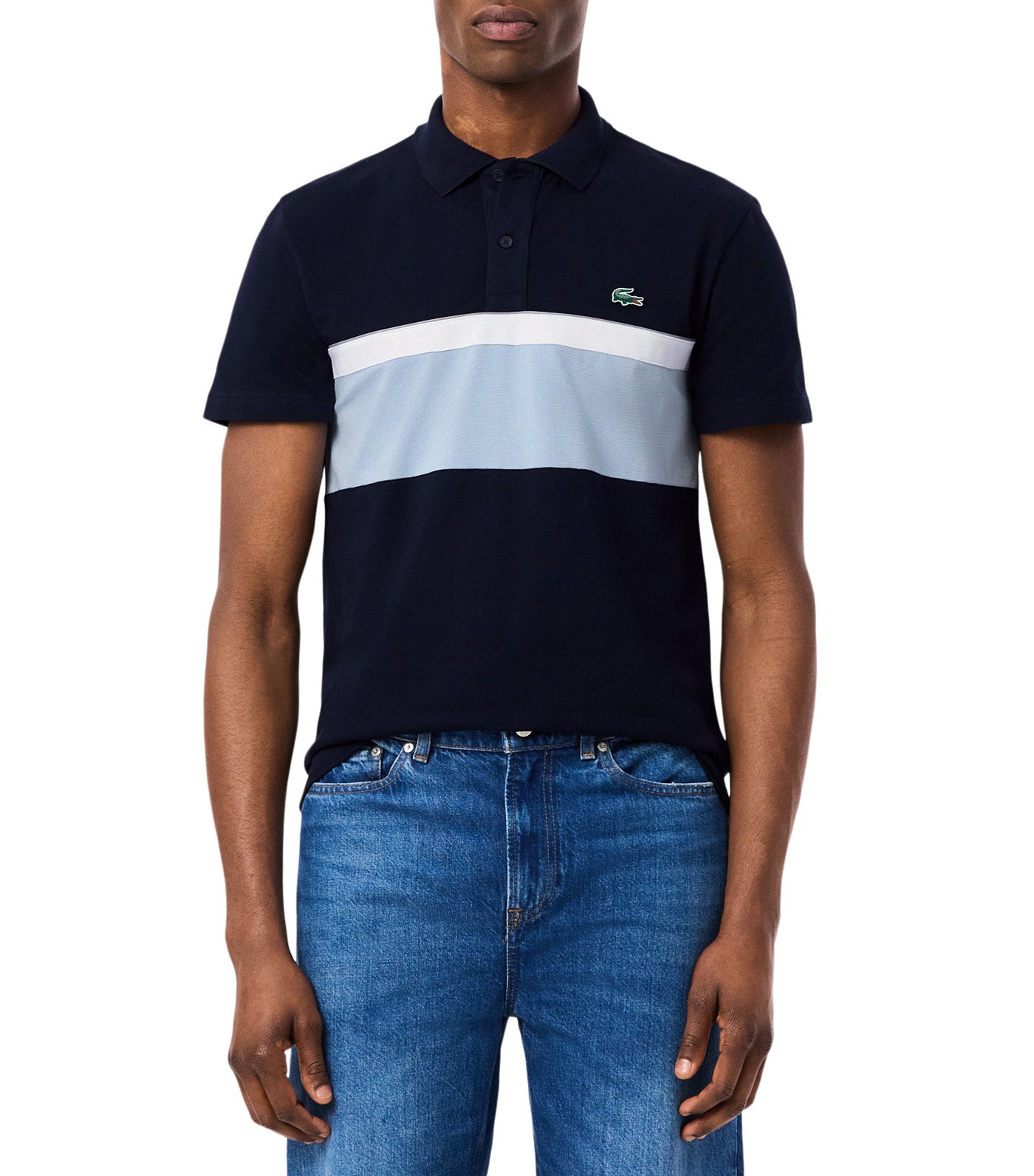 Regular Fit Cotton Colorblock Polo Shirt Blue/Chambray/White