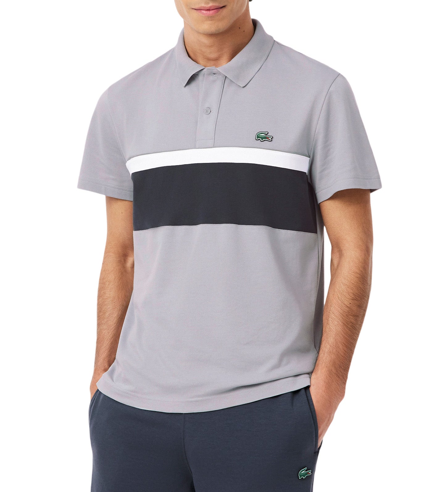 Regular Fit Cotton Colorblock Polo Shirt Elephant Grey/Graphite/White