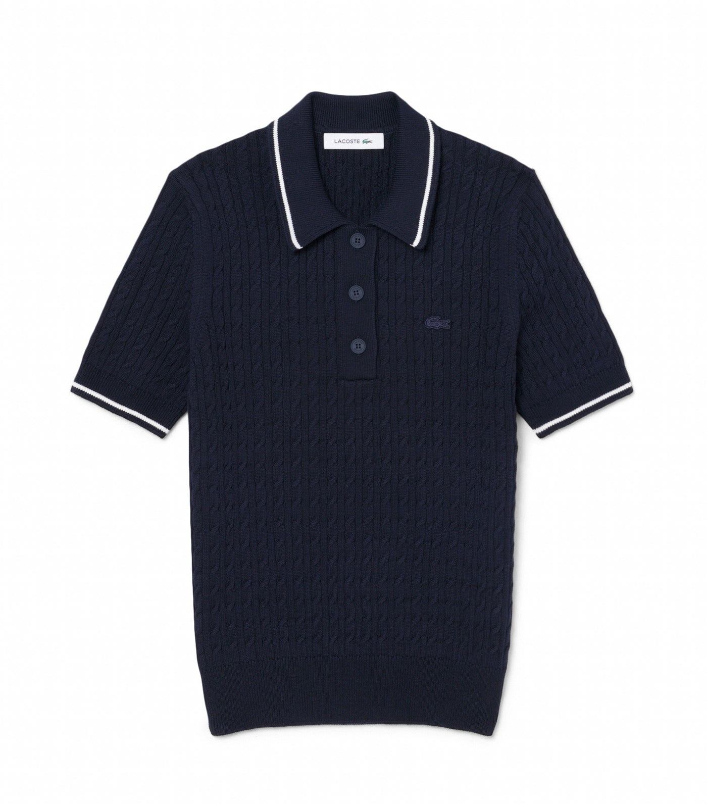 Striped Cable Knit Polo Collar Sweater