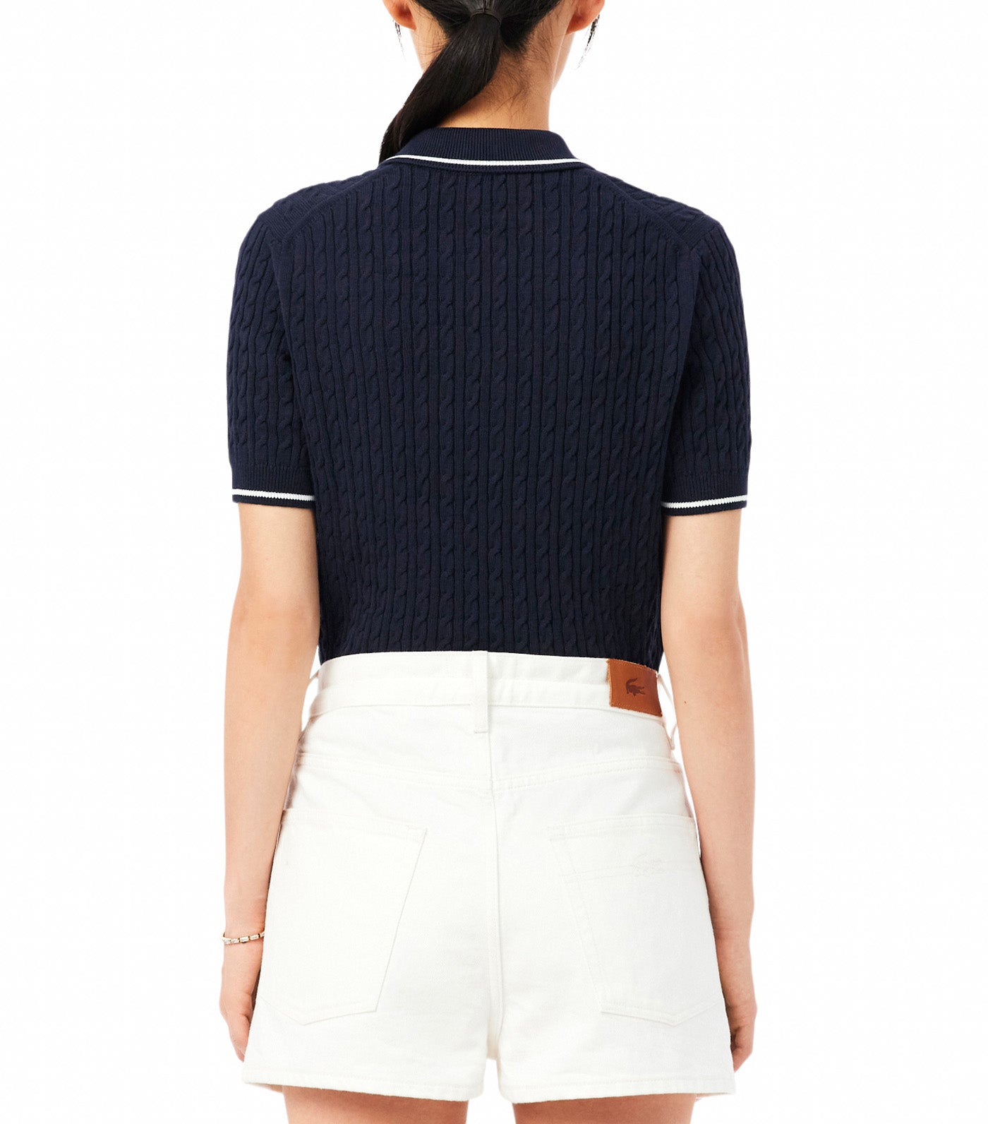 Striped Cable Knit Polo Collar Sweater
