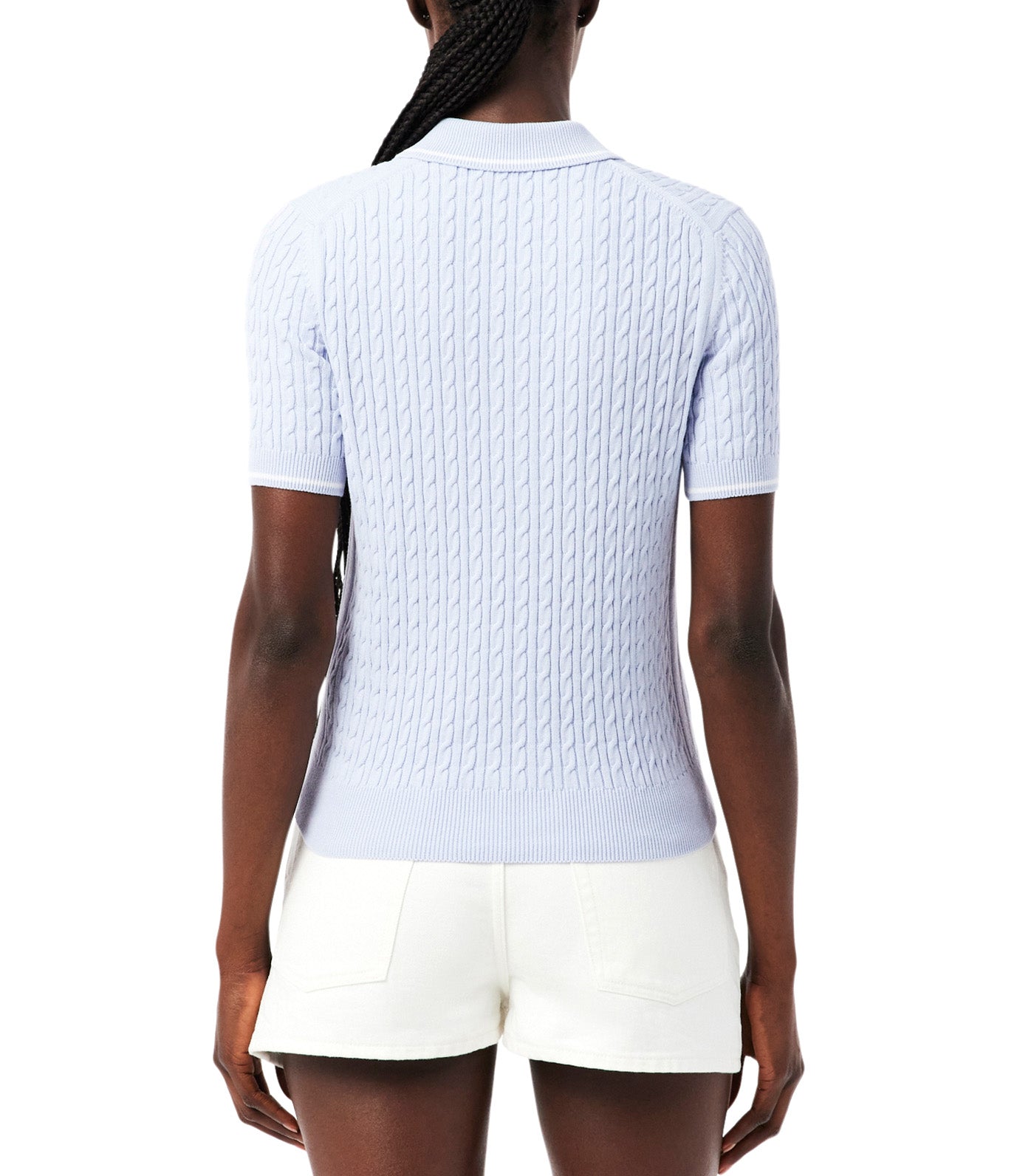 Striped Cable Knit Polo Collar Sweater