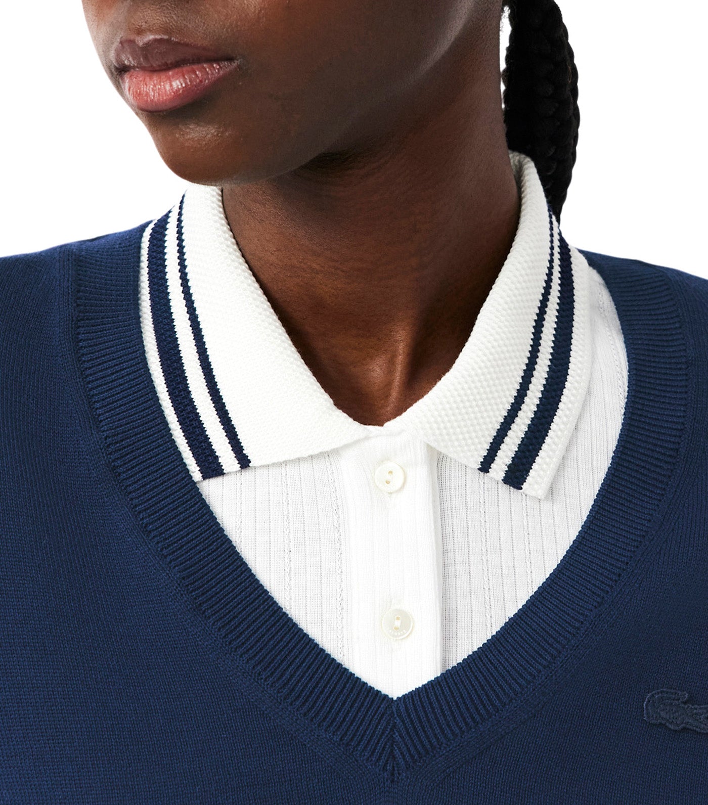 Lacoste Seamless Knit V Neck Sweater Navy Blue