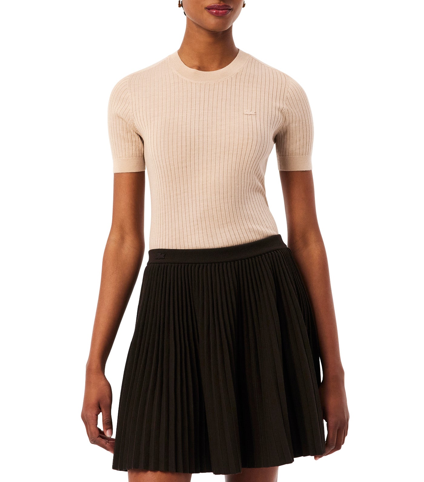 Short Sleeved Merino Wool Rib Knit Sweater