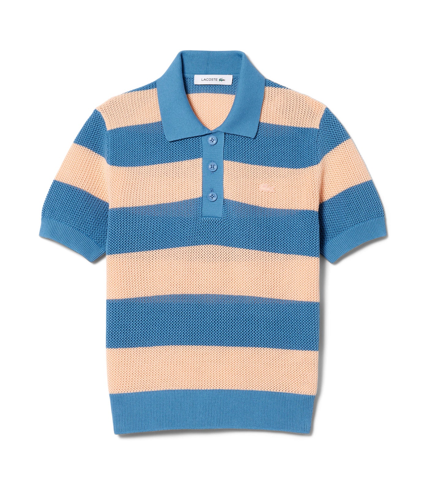 Striped Mesh Knit Polo Collar Sweater