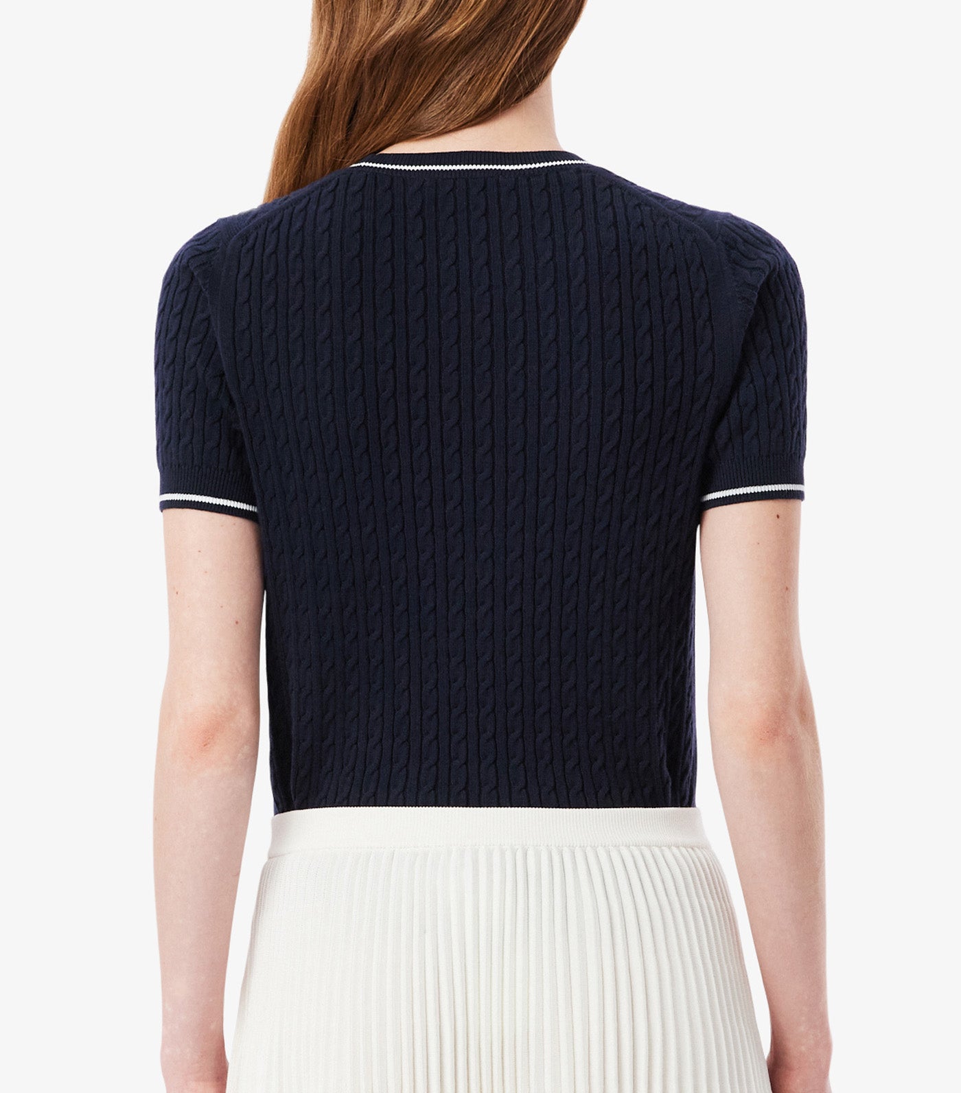 Short Sleeved Cable Knit Sweater Navy Blue