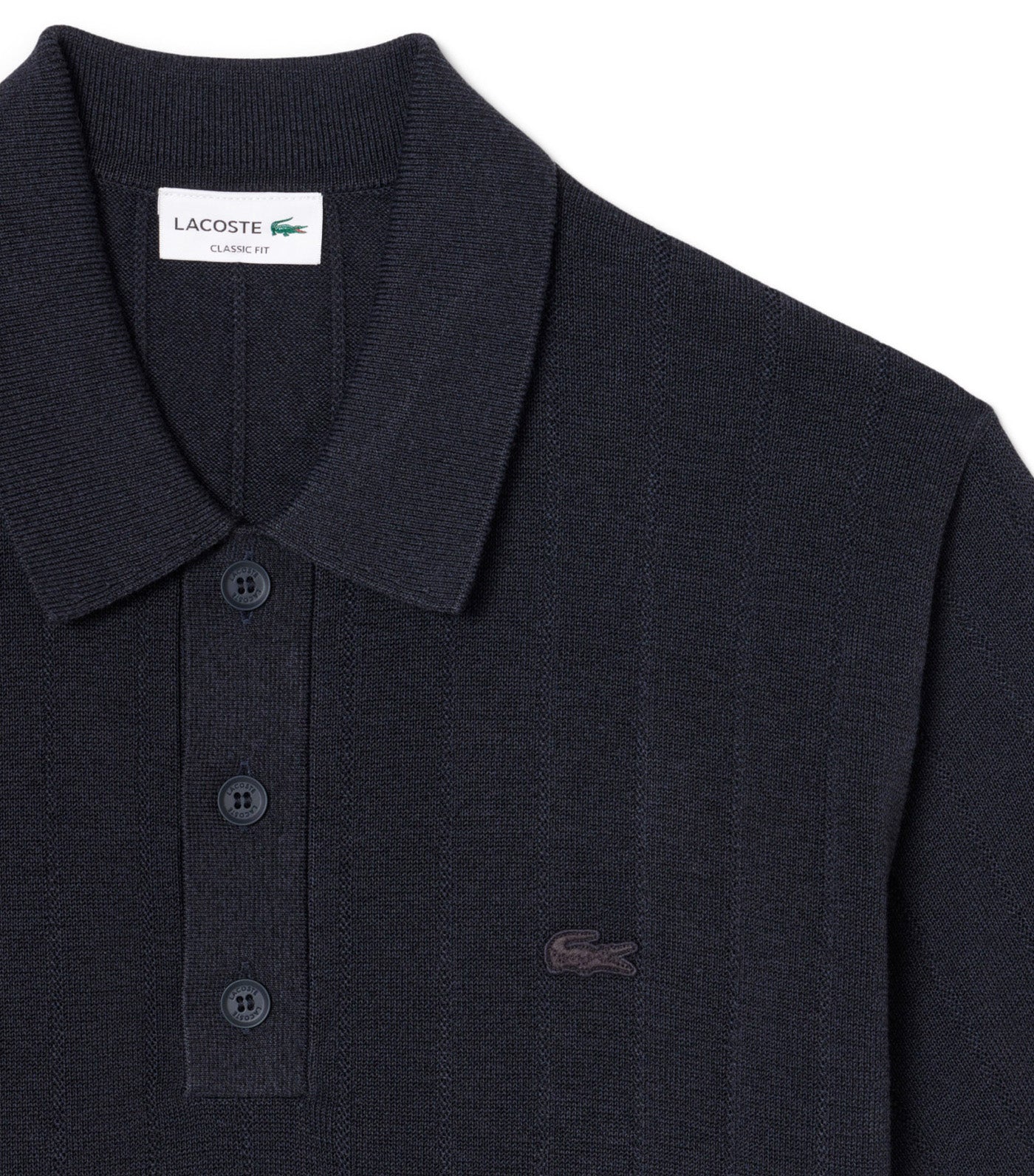 Lacoste Fluid Ribbed Knit Polo Collar Sweater Blackbird