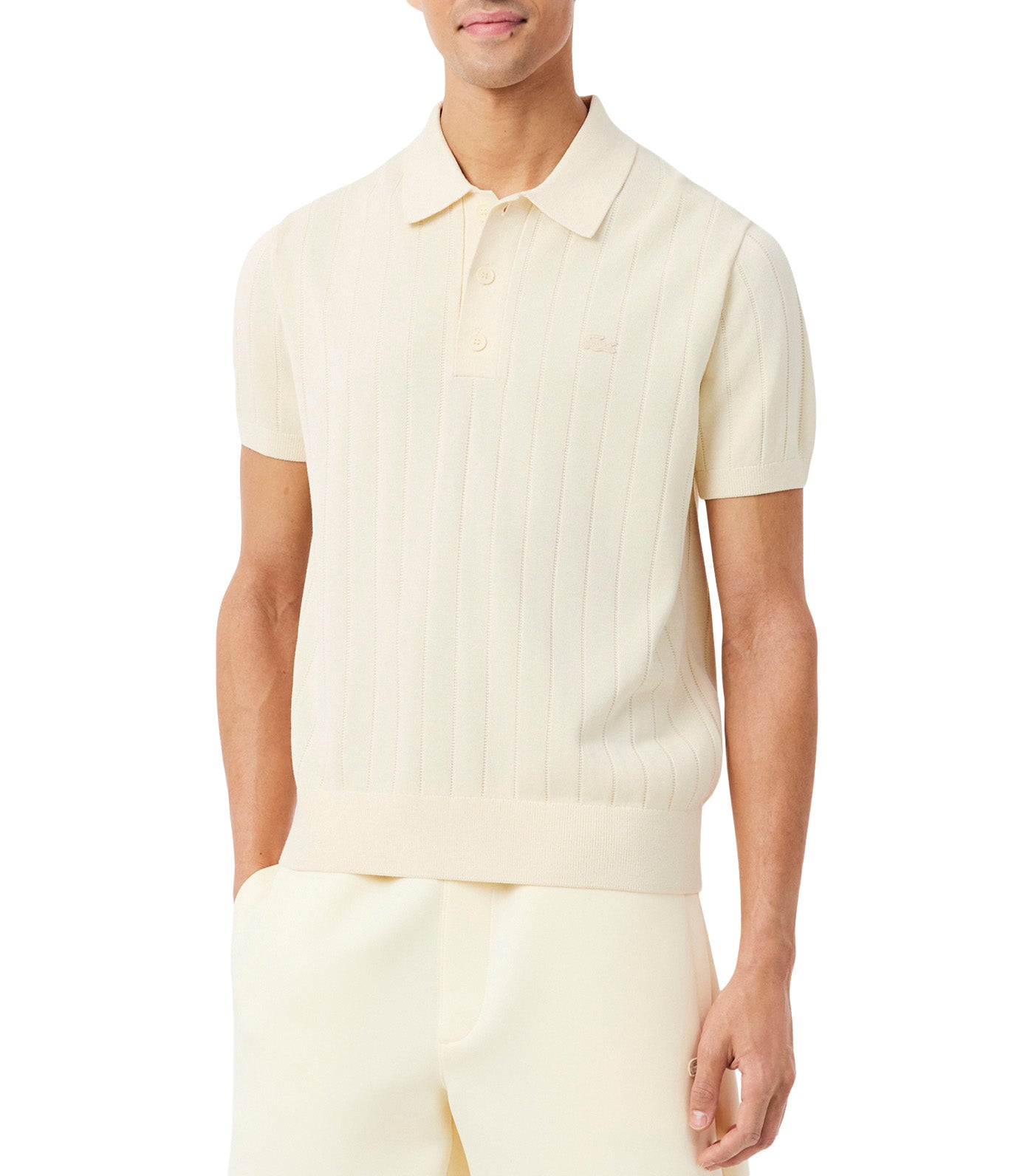 Lacoste Fluid Ribbed Knit Polo Collar Sweater Naturel Clair