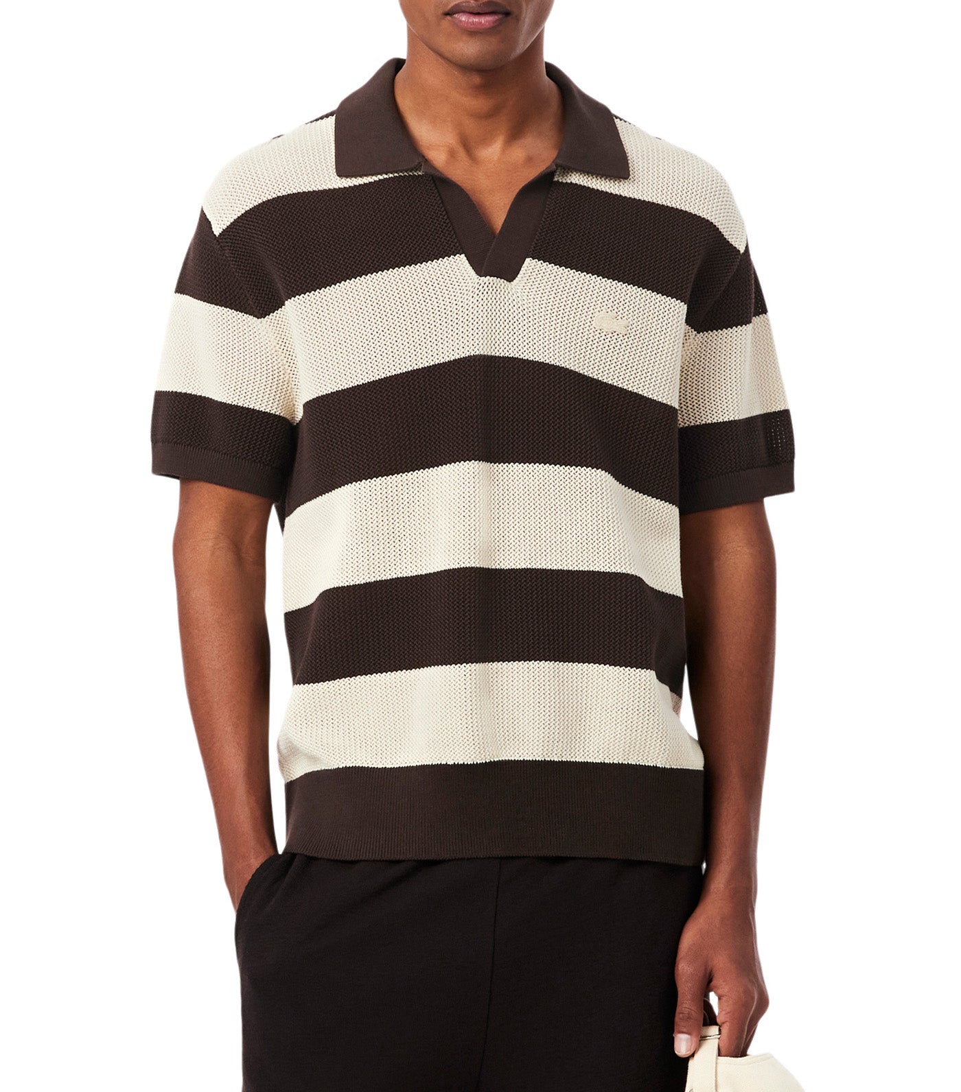 Short Sleeved Striped Polo Collar Sweater Naturel Clair/Buffalo