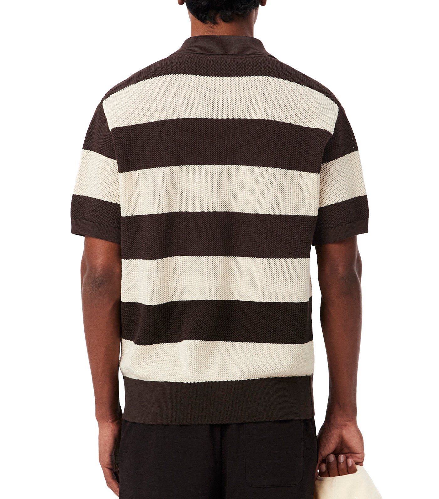 Short Sleeved Striped Polo Collar Sweater Naturel Clair/Buffalo