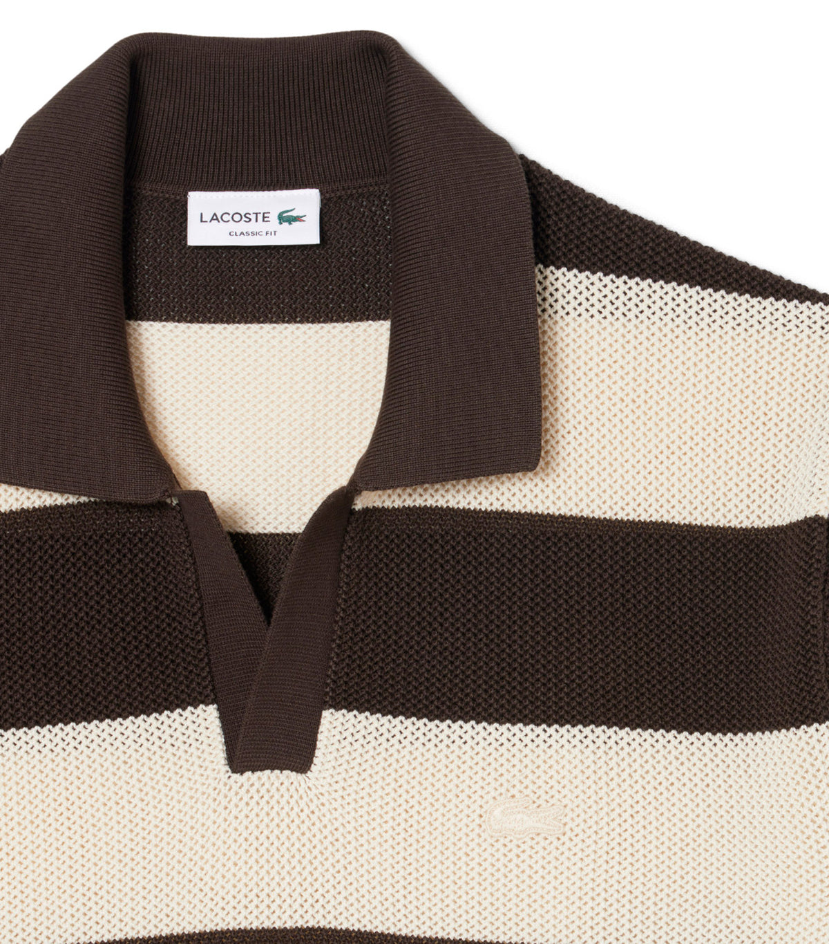 Short Sleeved Striped Polo Collar Sweater Naturel Clair/Buffalo