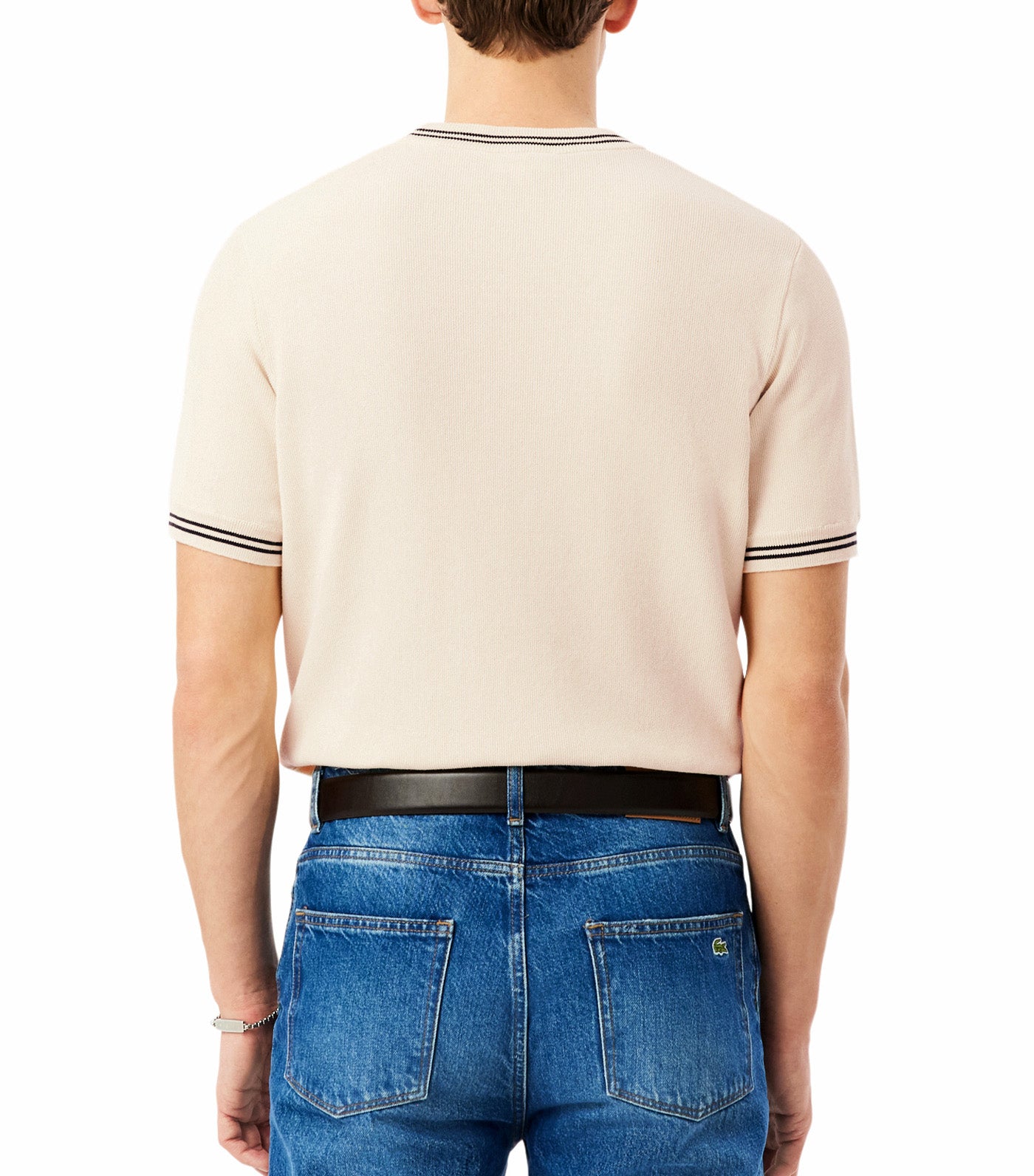 Classic Fit Stripe Detail Knit T-Shirt Naturel Clair/Blackbird