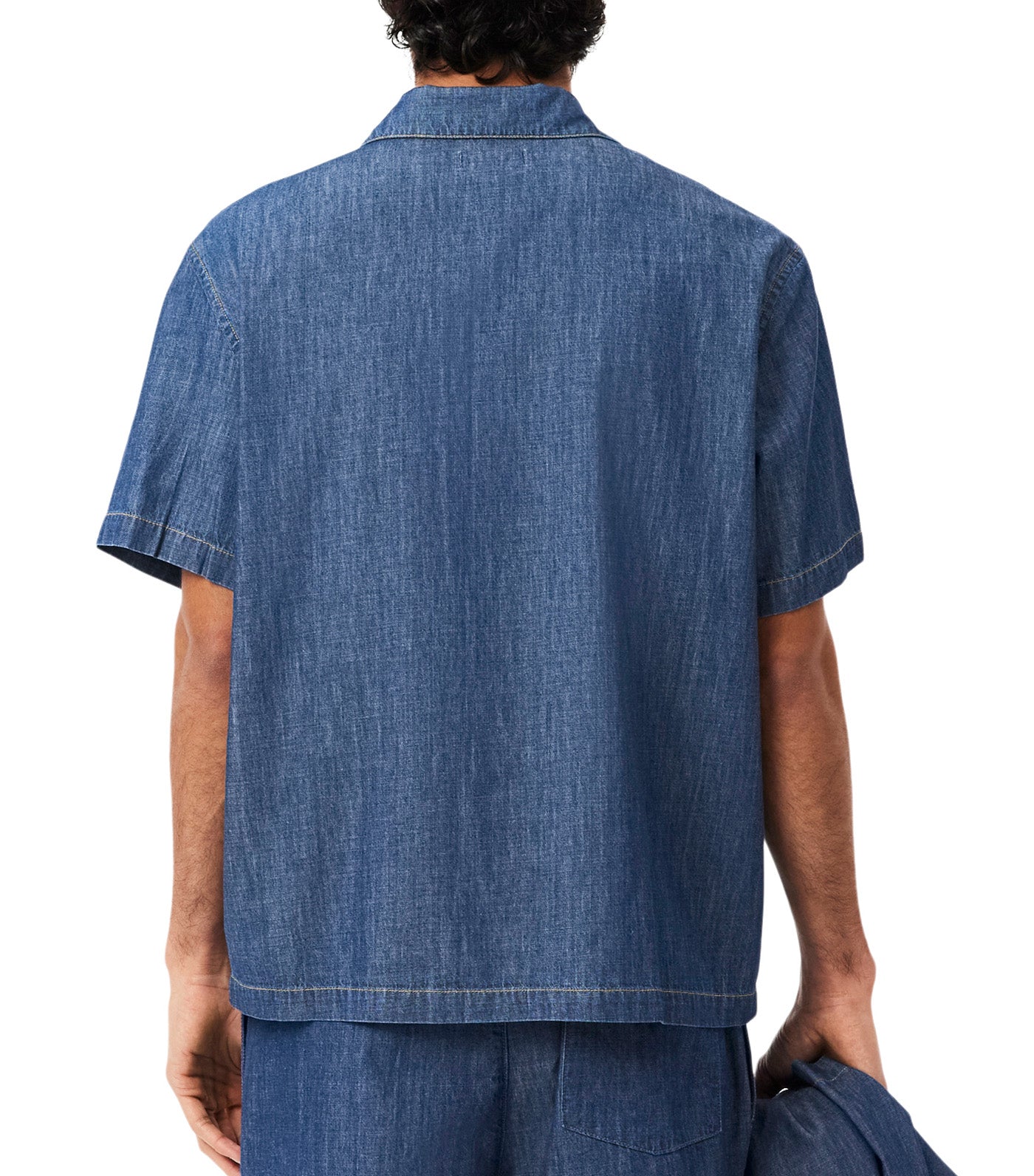 Lacoste Relaxed Fit Open Neck Denim Shirt Washed Deep Medium