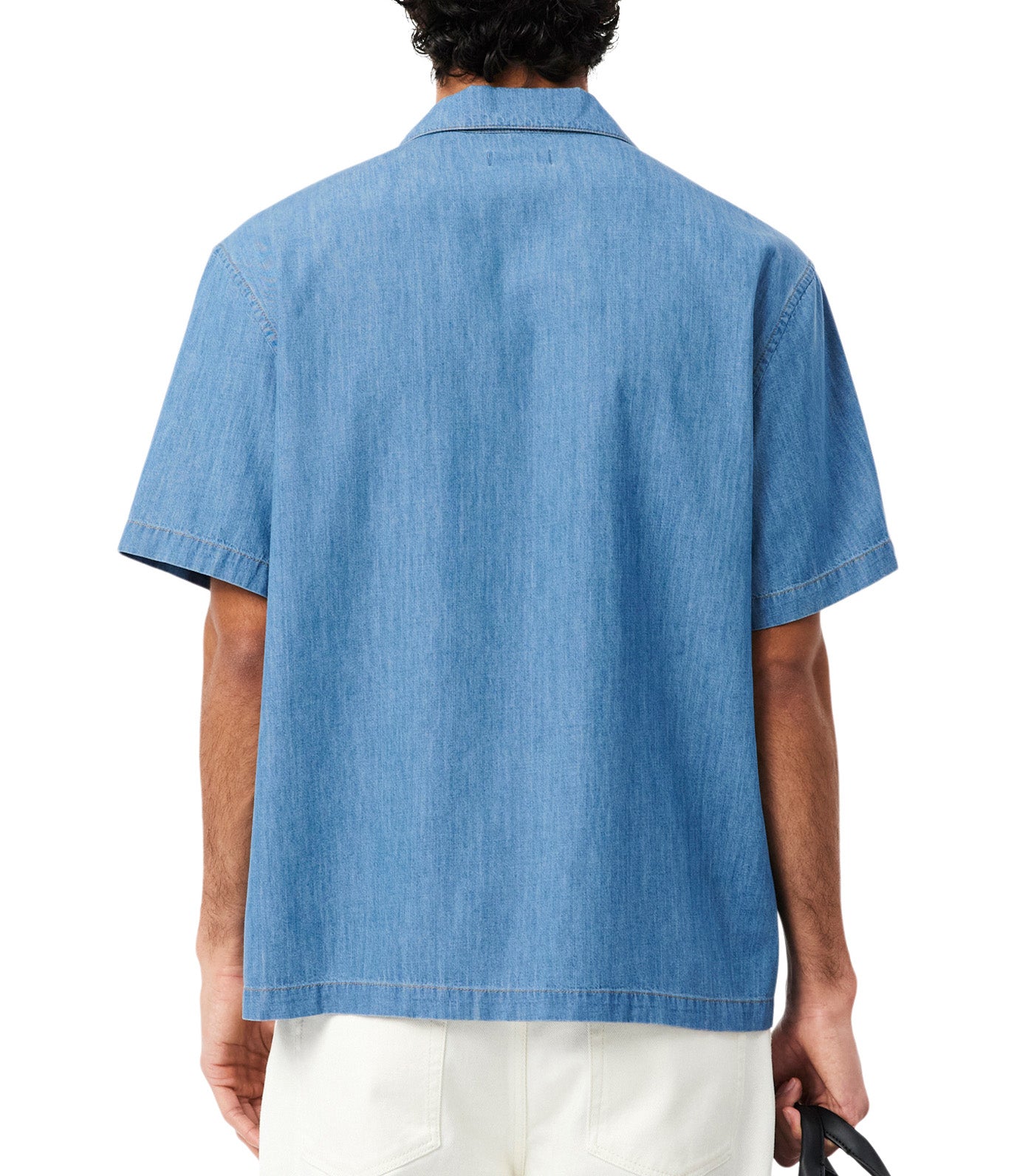 Lacoste Relaxed Fit Open Neck Denim Shirt Washed Bleach