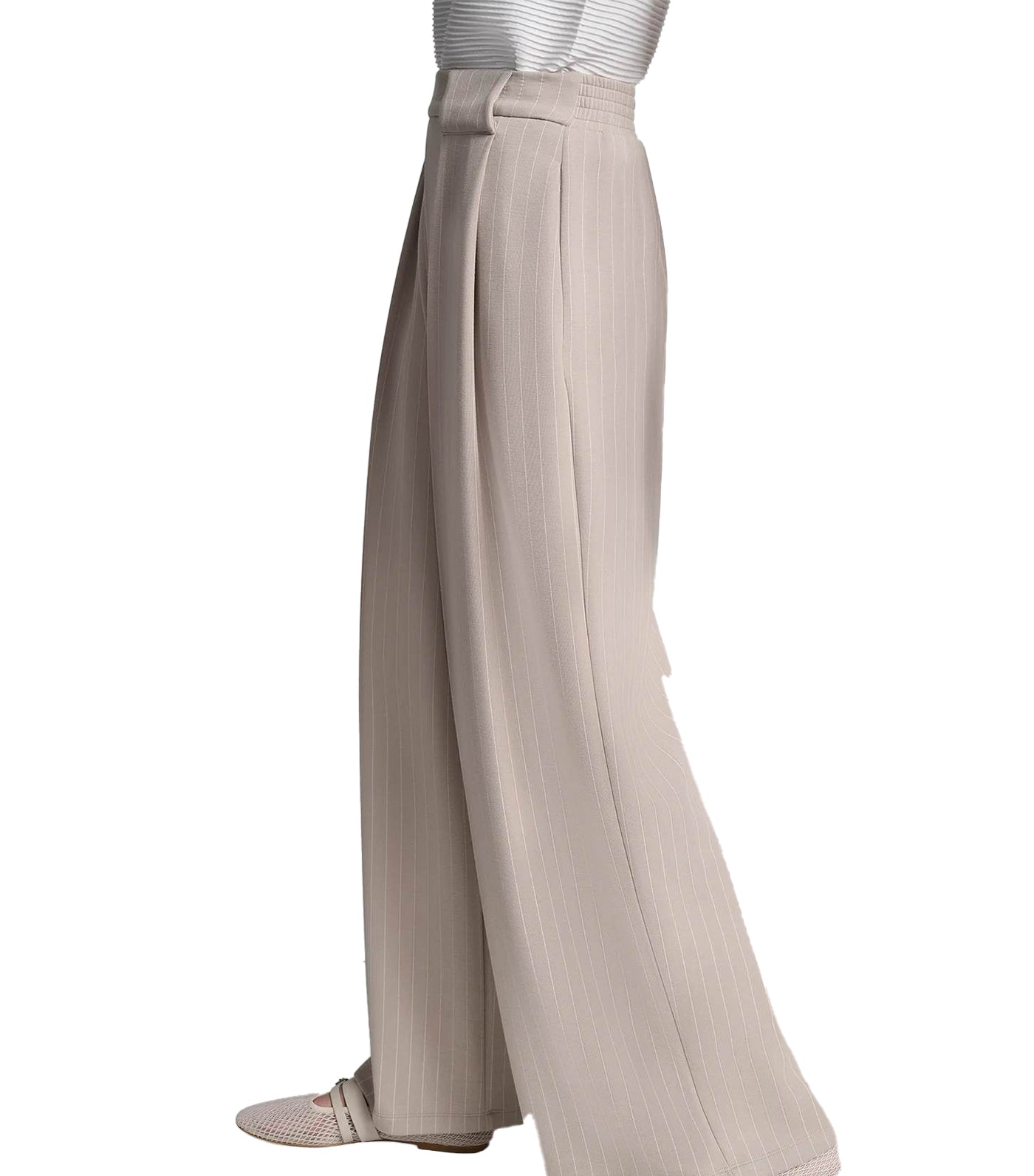 Straight Leg Pleated Pinstripe Cupro Pant Pebble Pin