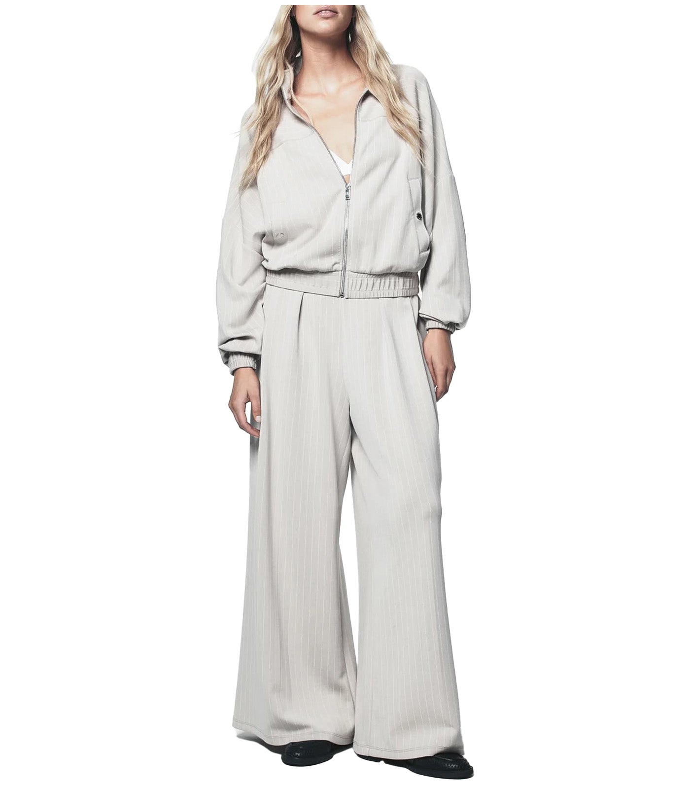 Straight Leg Pleated Pinstripe Cupro Pant Pebble Pin