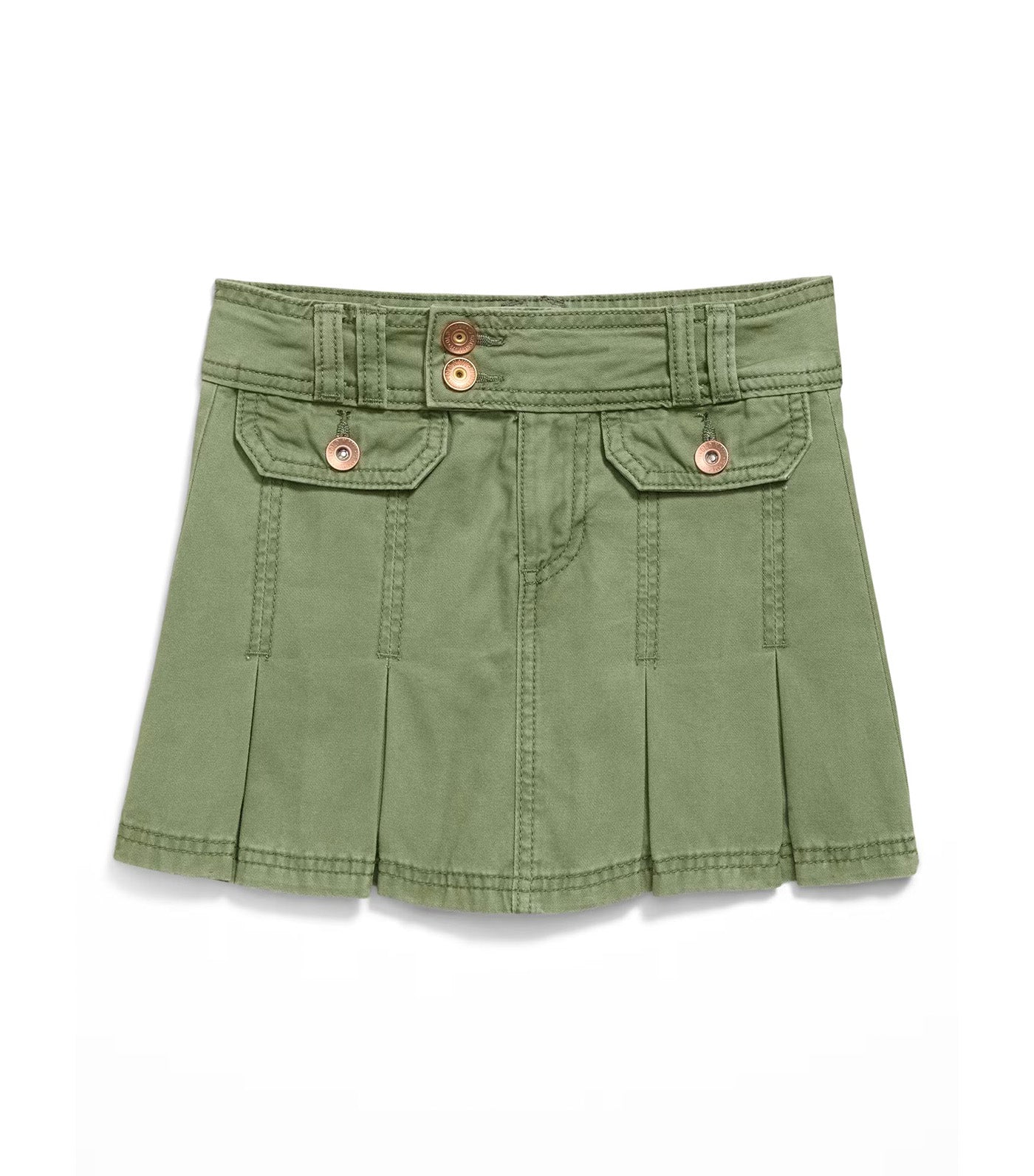 Pleated Utility Twill Skirt for Girls Olive Through This