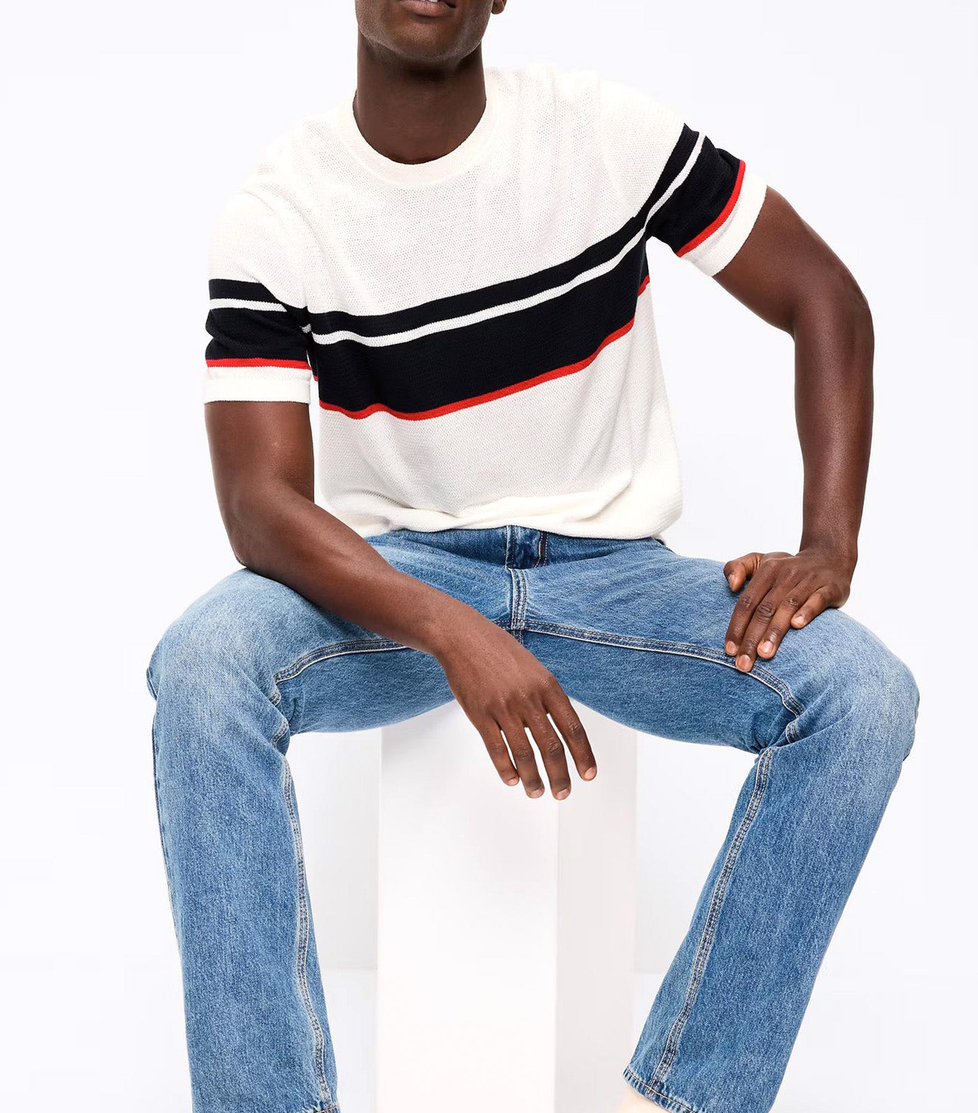 Old Navy Relaxed Color-Block Sweater T-Shirt Sea Salt