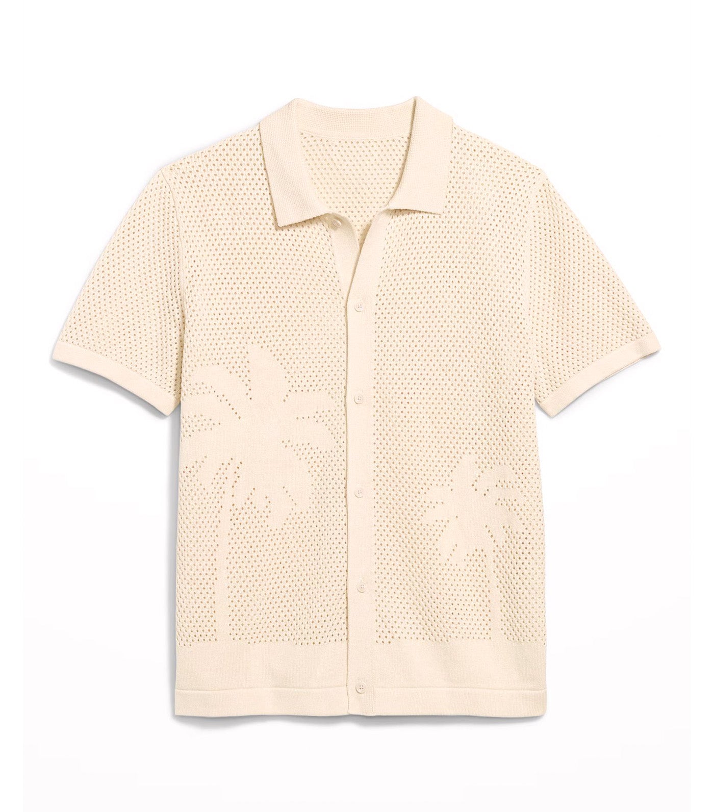 Old Navy Short-Sleeve Open-Knit Sweater Shirt White Palm Print