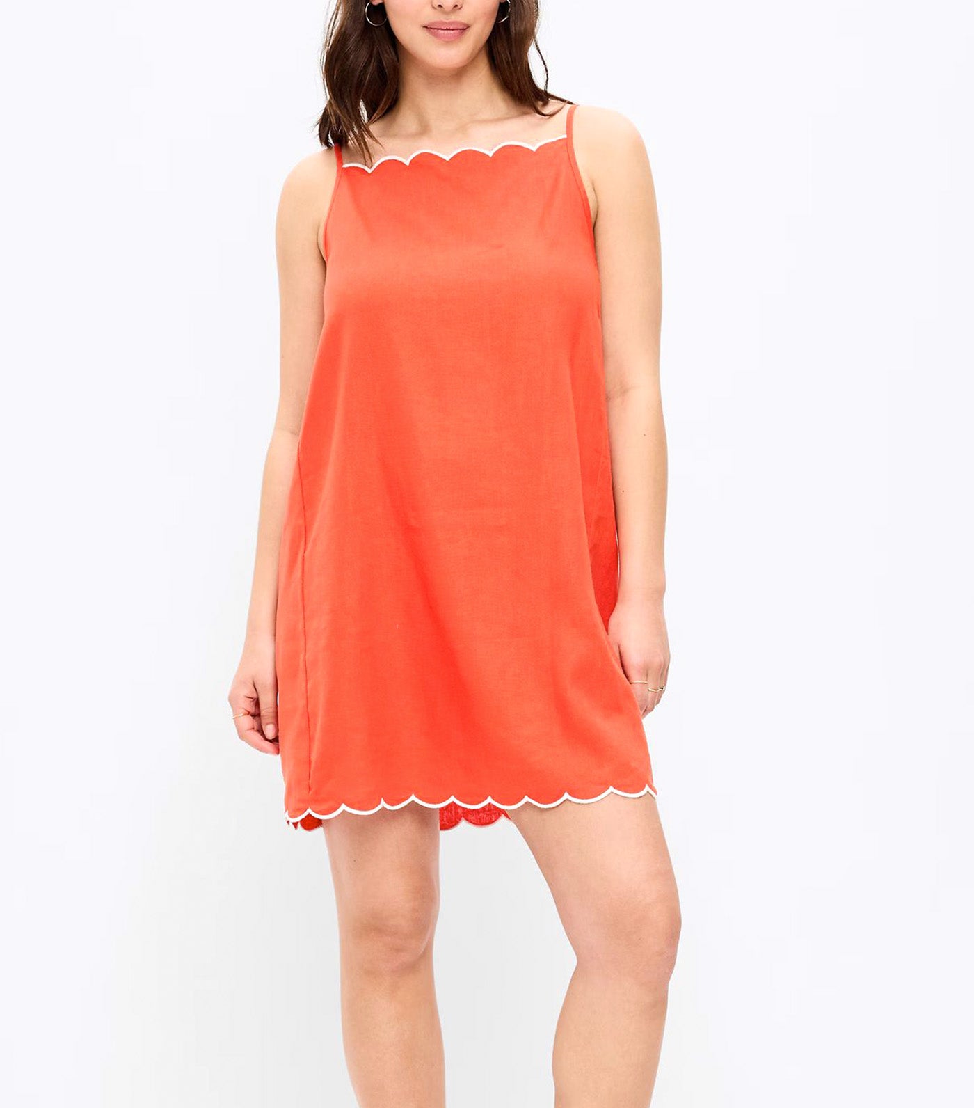 Scalloped-Edge Apron-Neck Mini Shift Dress Moonfish Orange