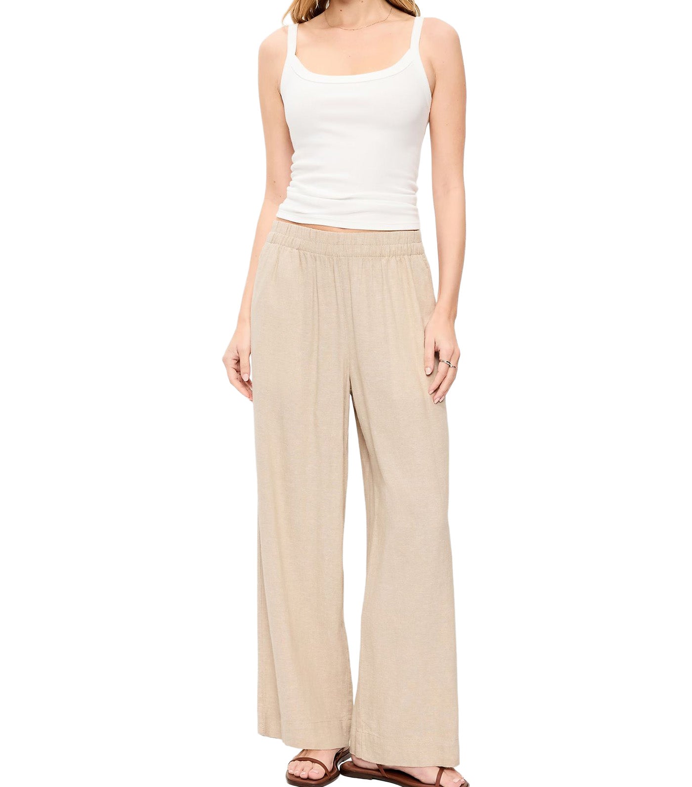 High-Waisted Linen-Blend Wide-Leg Pants