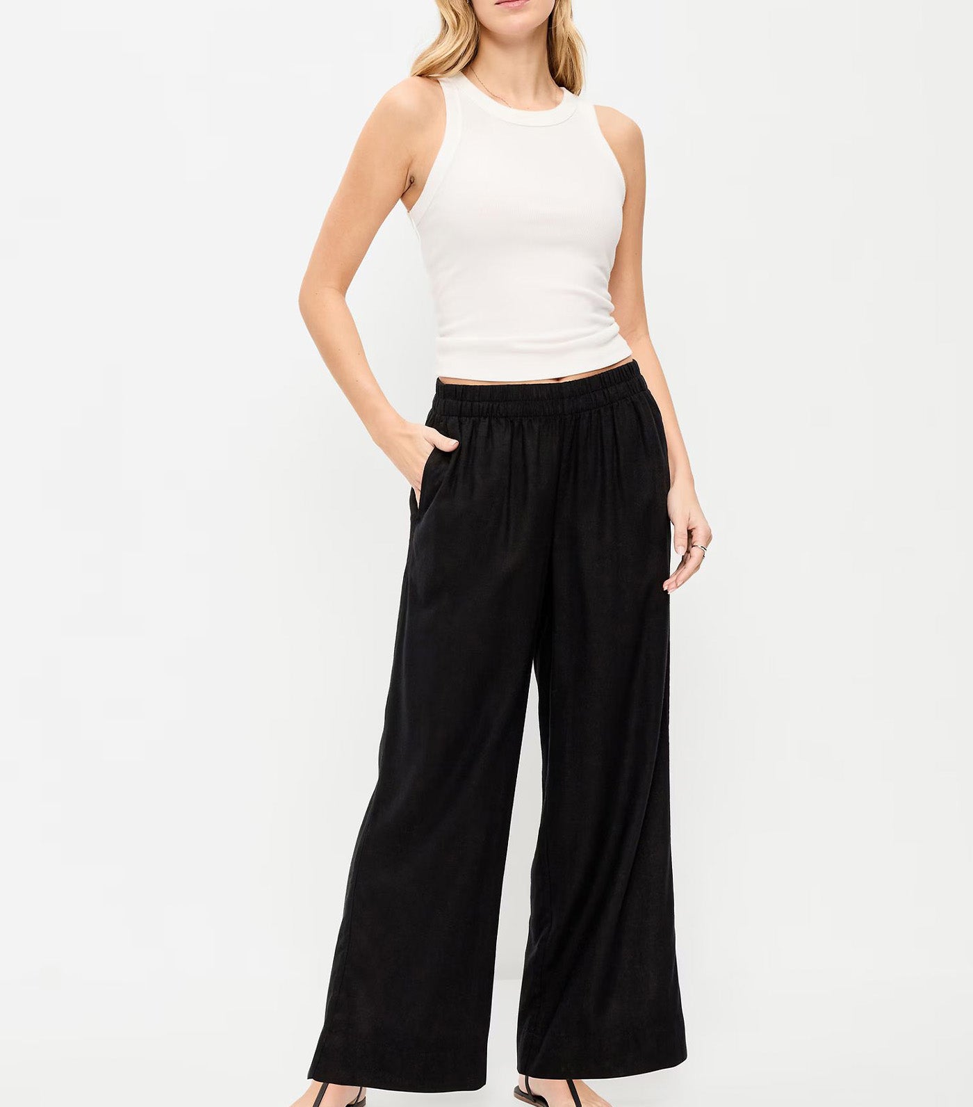 High-Waisted Linen-Blend Wide-Leg Pants