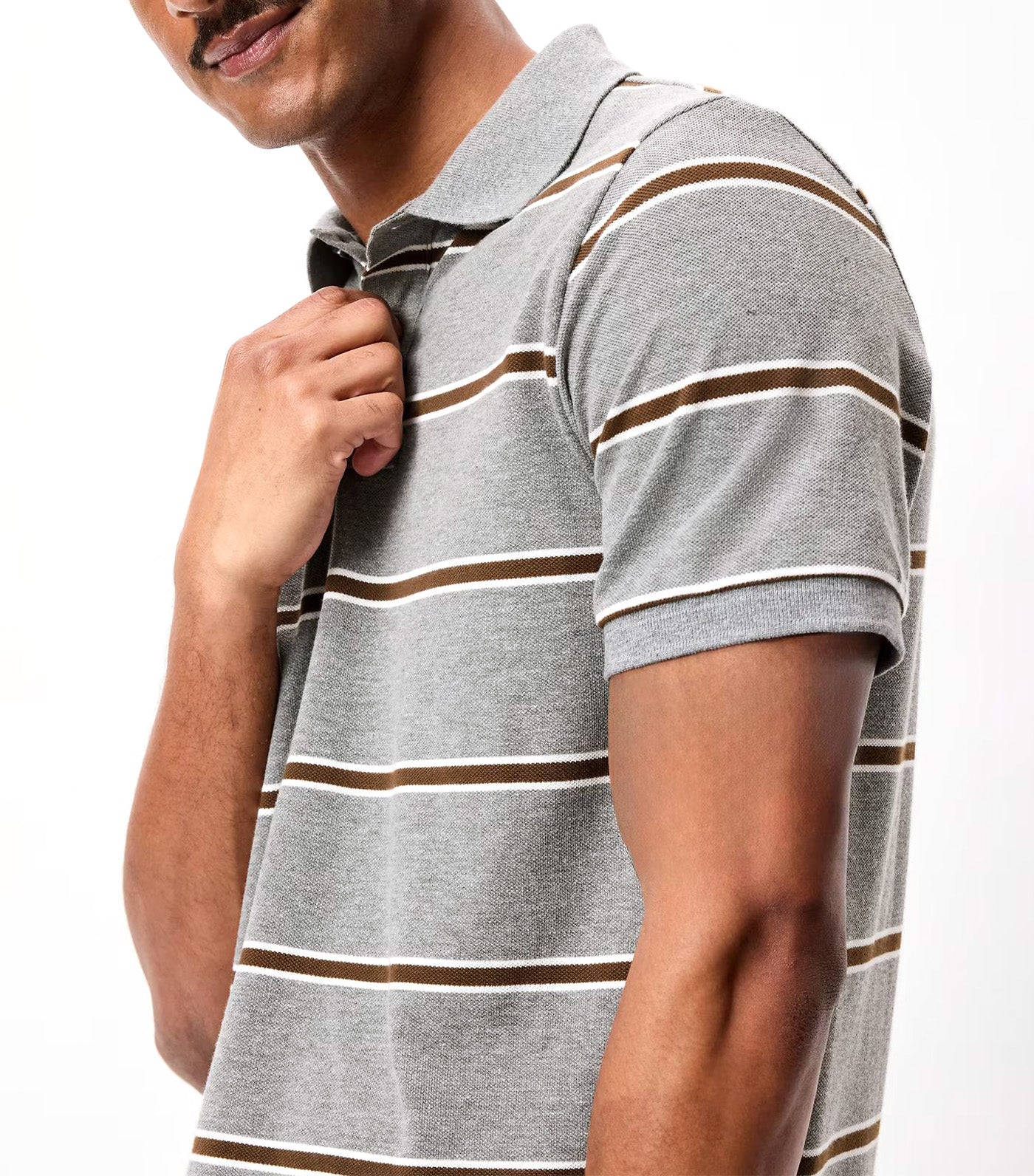 Classic Fit Pique Polo Gray Stripe