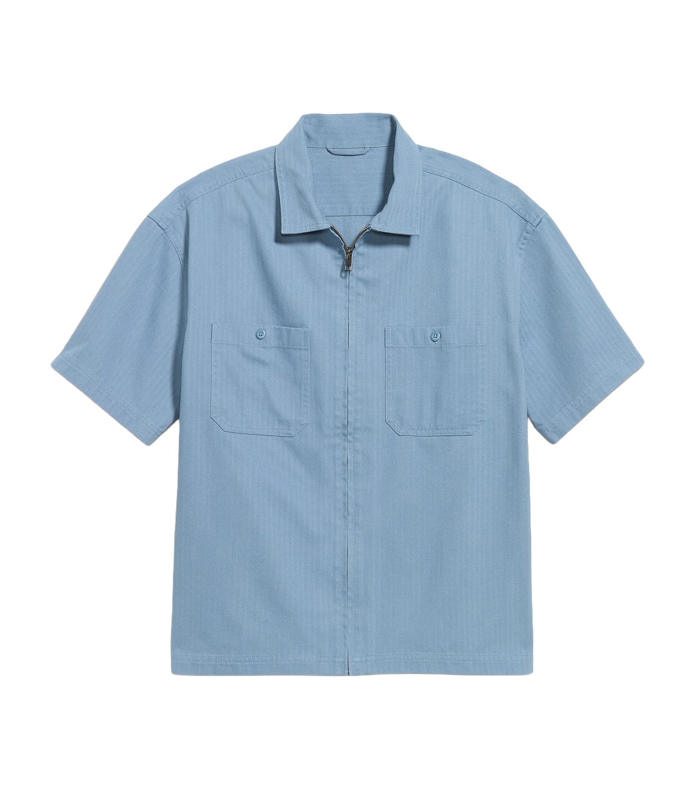 Loose Full-Zip Herringbone Workwear Shirt Naturalist Blue