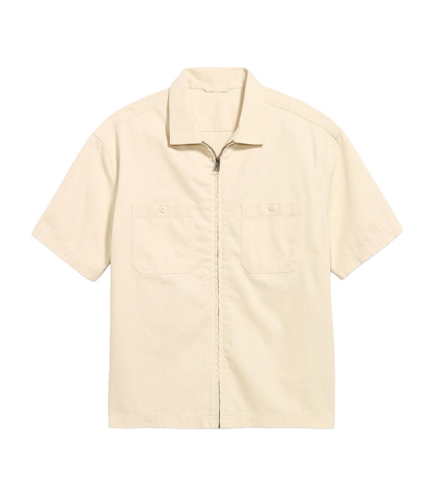 Loose Full-Zip Herringbone Workwear Shirt Cozy Cashmere