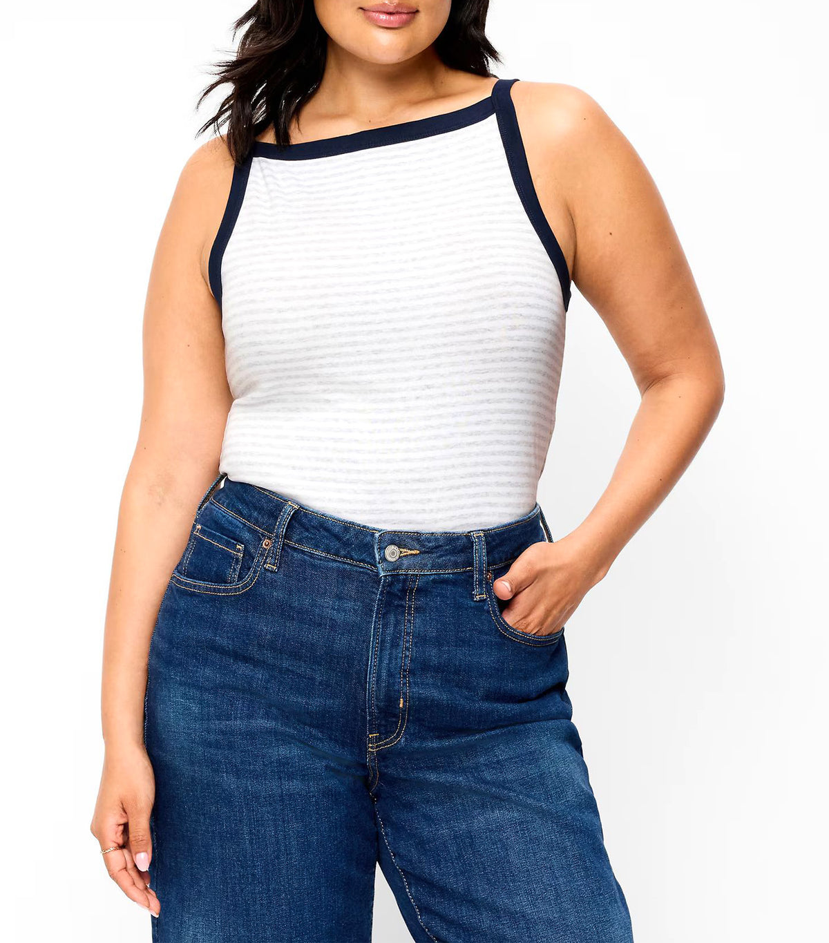 Snug Apron-Neck Tank Top Heather Grey Stripe