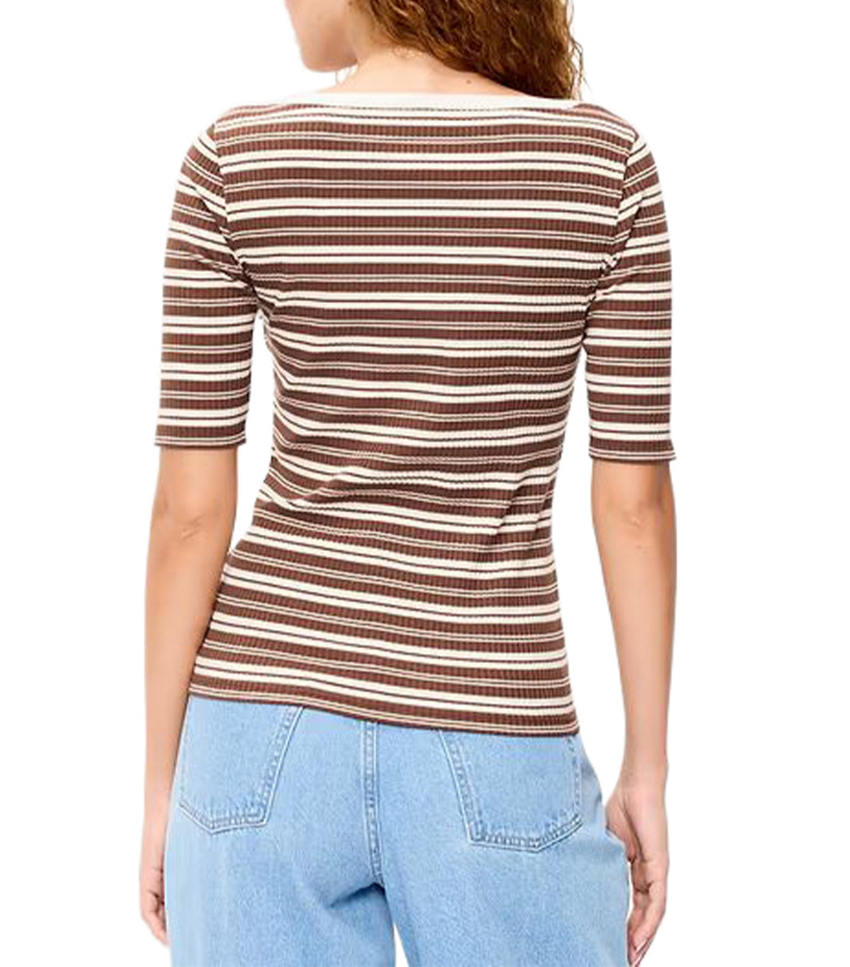 Fitted Scoop-Neck Henley T-Shirt Earth Brown Stripe