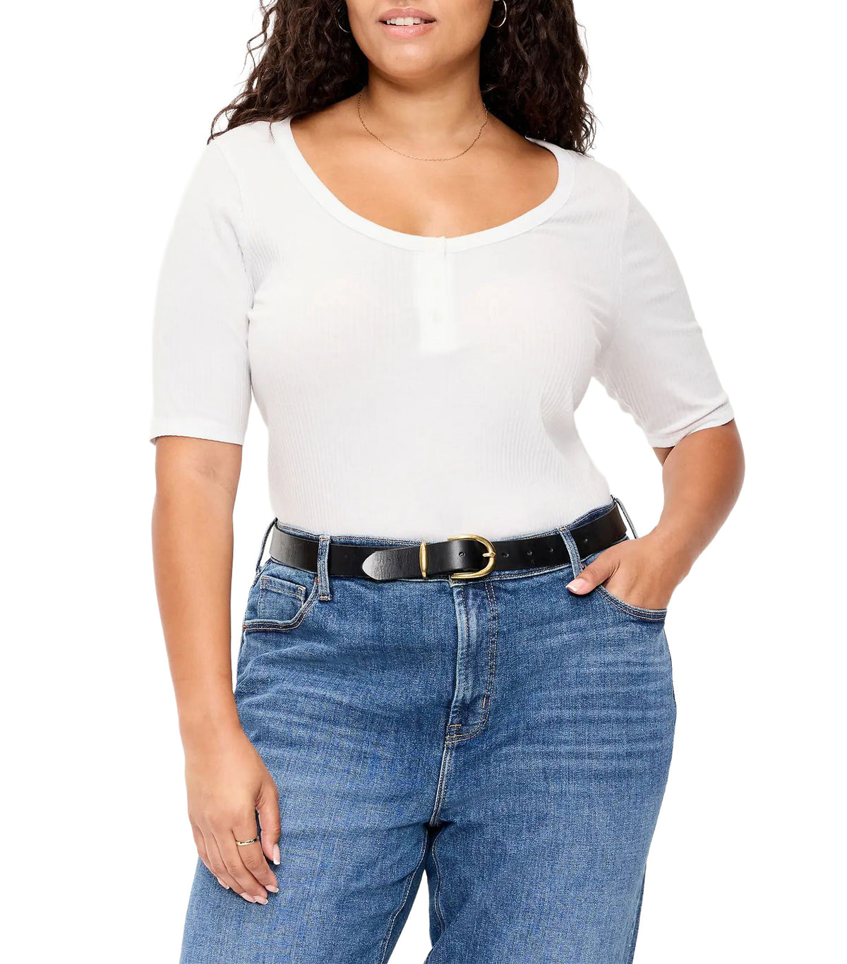 Fitted Scoop-Neck Henley T-Shirt Calla Lily 2