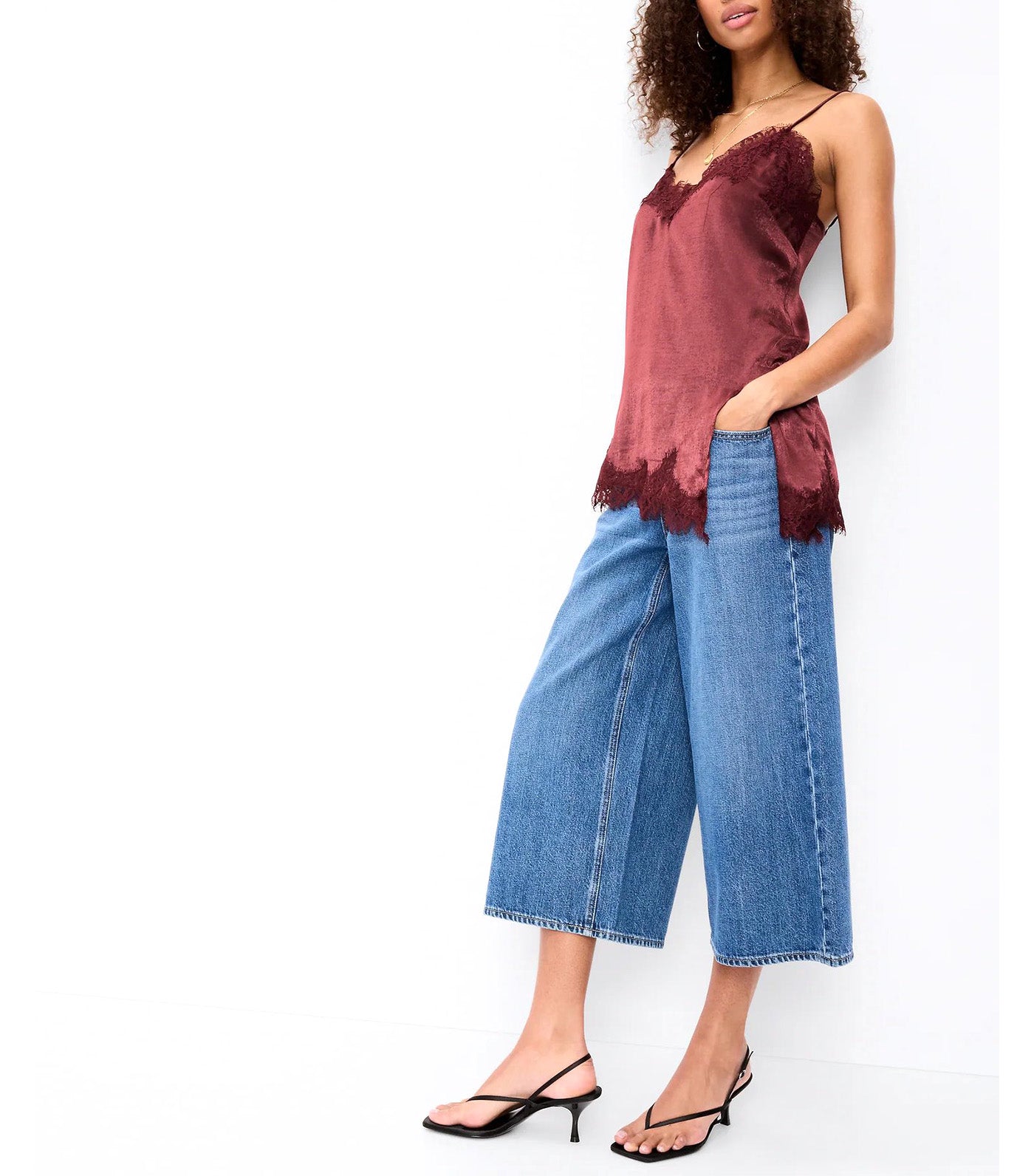 Asymmetrical Lace-Trim Cami Top