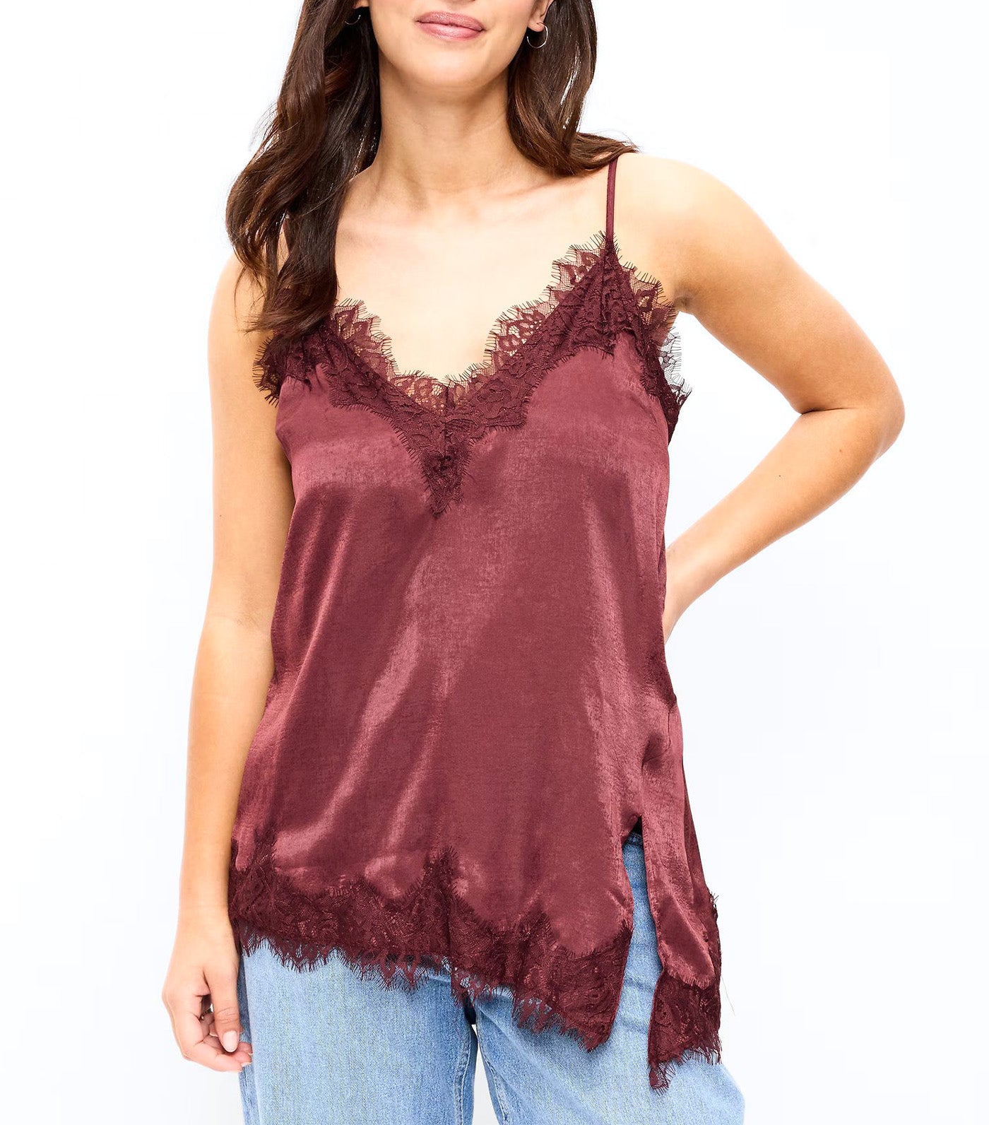 Asymmetrical Lace-Trim Cami Top