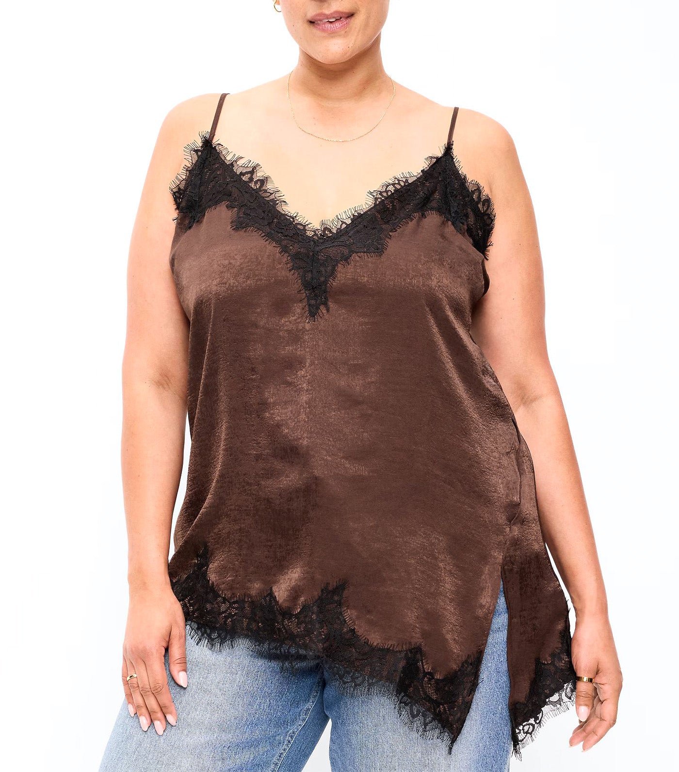 Asymmetrical Lace-Trim Cami Top