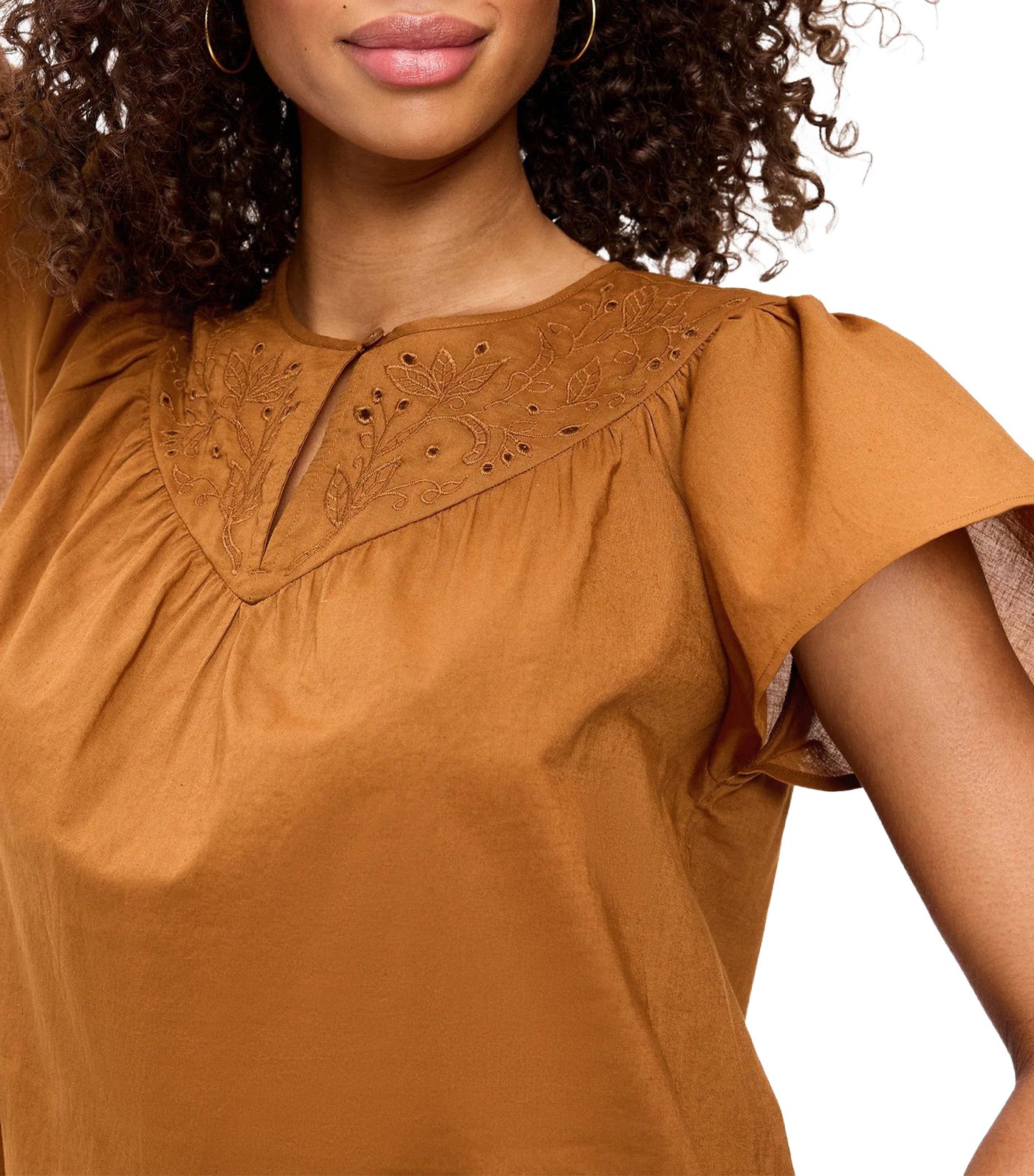 Short-Sleeve Embroidered Trousseau Top Redwood Burl