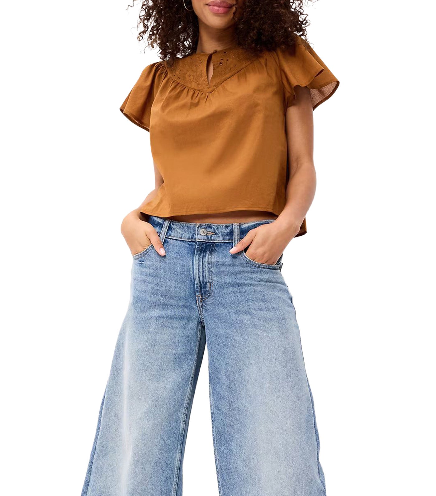 Short-Sleeve Embroidered Trousseau Top Redwood Burl
