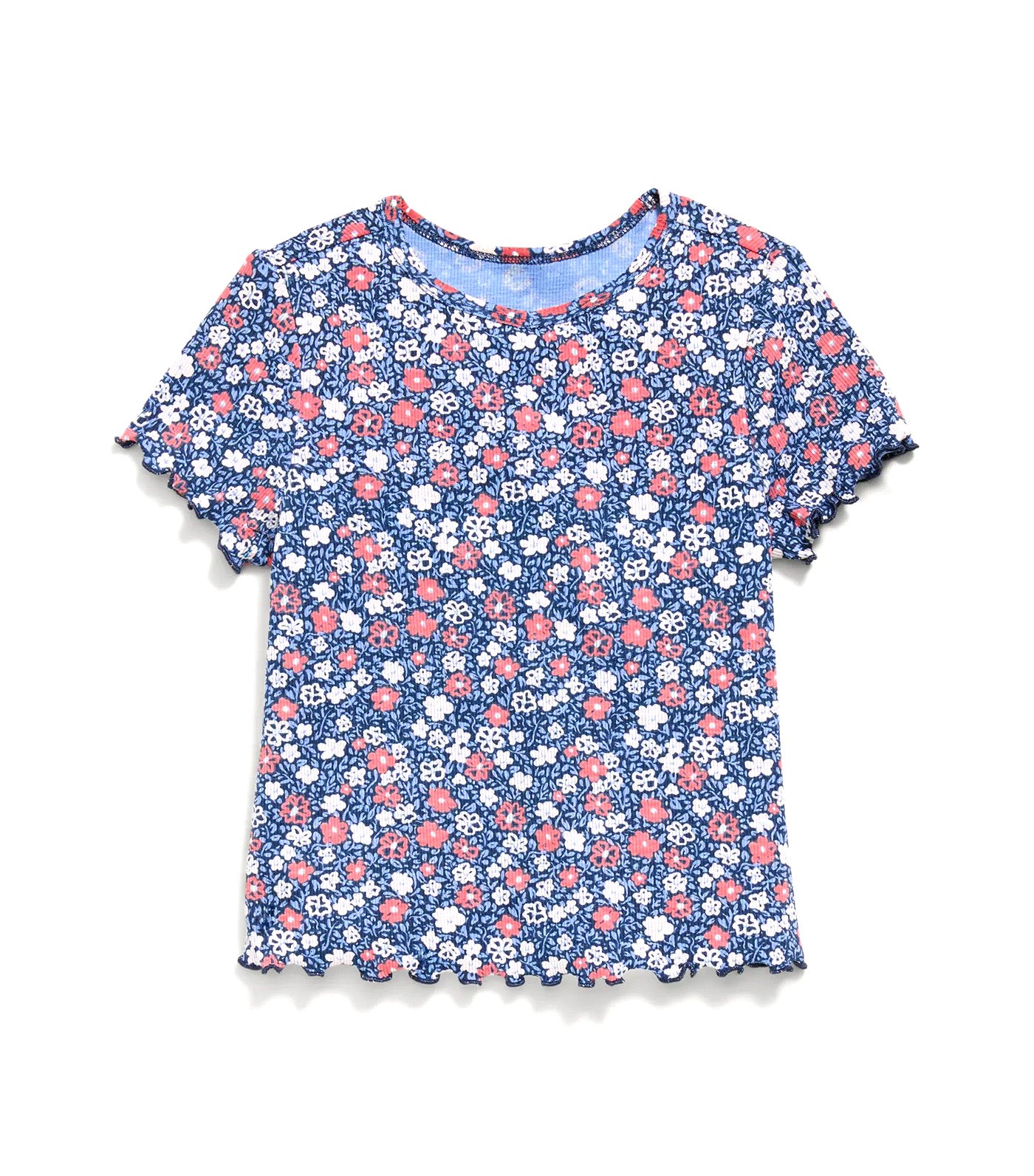 Old Navy Kids Printed Short-Sleeve Ribbed T-Shirt for Toddler Girls Navy Ditsy Floral