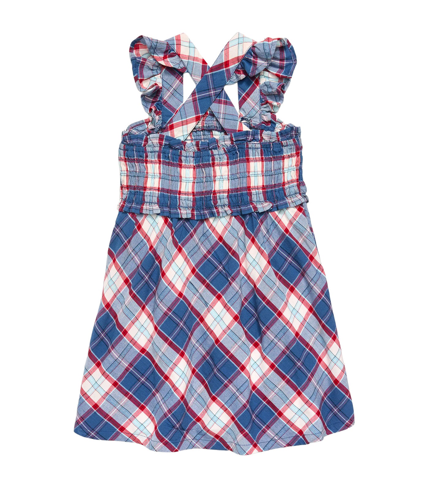 Old Navy Kids Sleeveless Plaid Smocked Dress for Toddler Girls Blue/Red Plaid