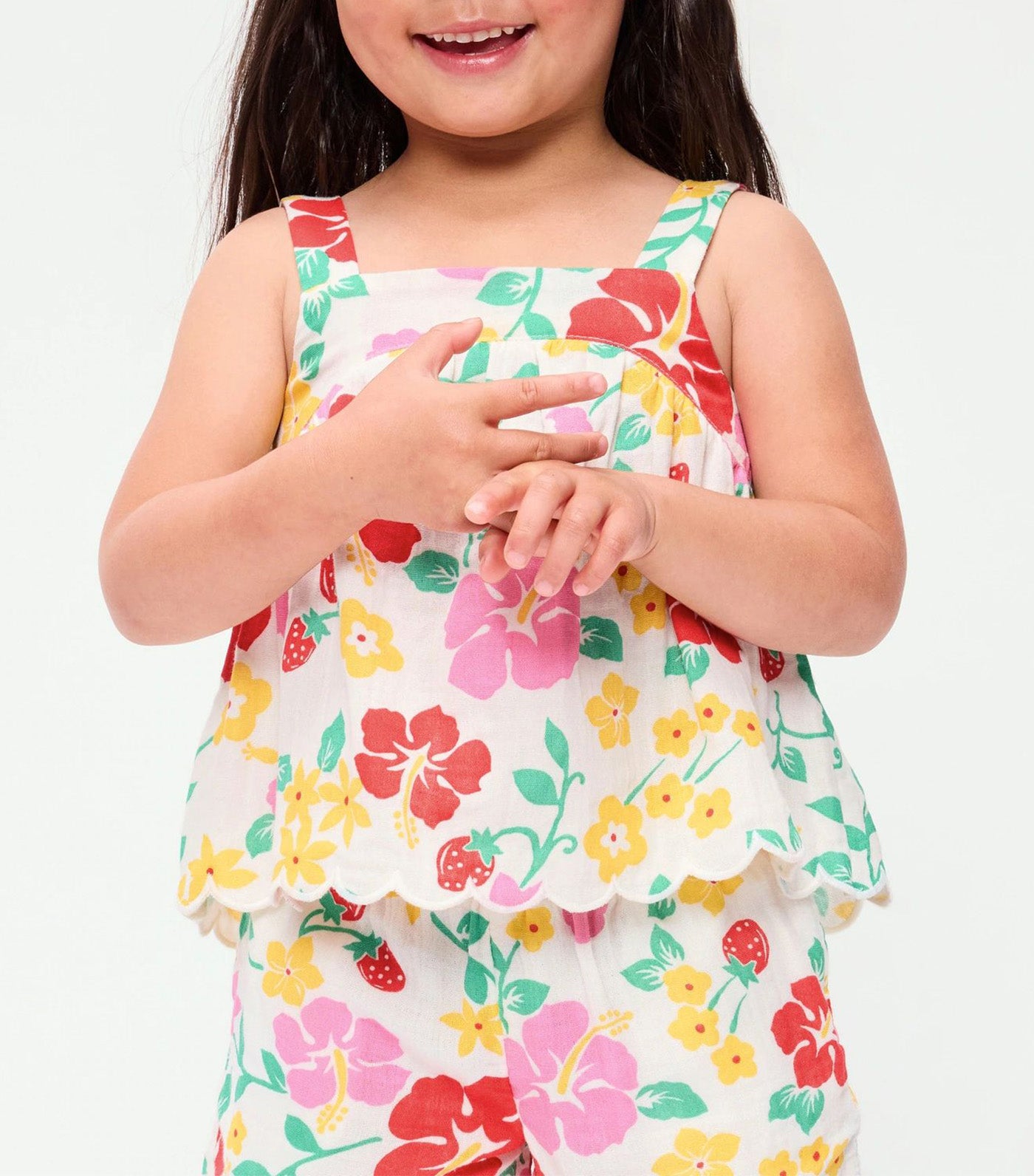 Sleeveless Double-Weave Scalloped-Hem Top for Toddler Girls Multi Floral