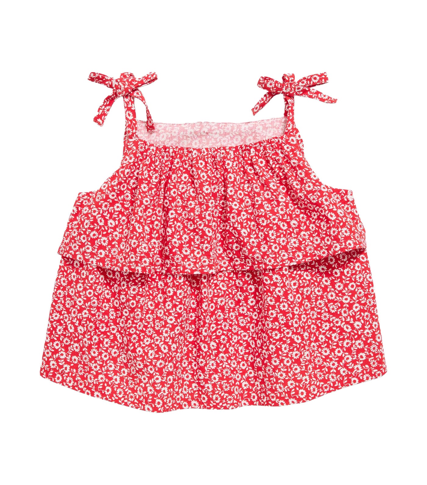 Old Navy Kids Printed Sleeveless Crinkled Tie-Strap Top for Toddler Girls Red Ditsy Floral