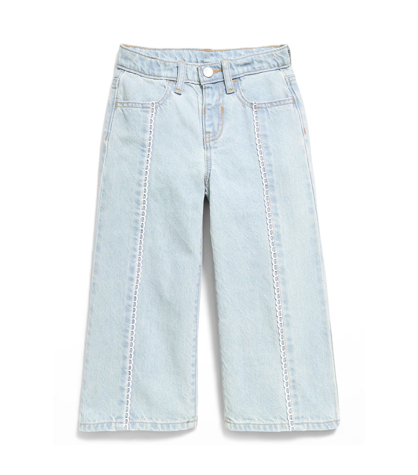 Super Baggy Lace-Trim Wide-Leg Jeans for Toddler Girls Light Wash