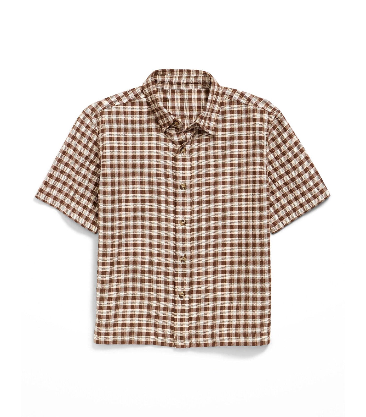 Short-Sleeve Boxy Cropped Textured Shirt Red Plaid for Boys