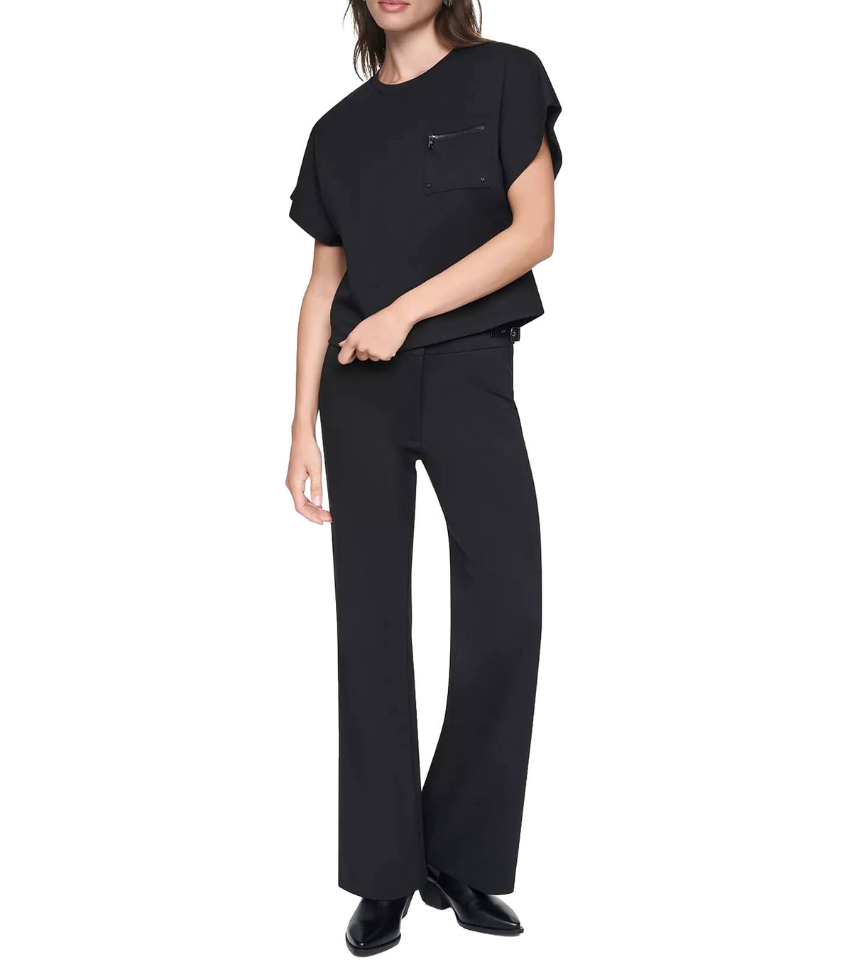 Dolman Sleeve Zip Pocket Shirt Black