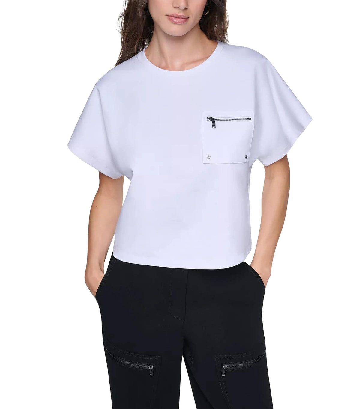 Dolman Sleeve Zip Pocket Shirt White