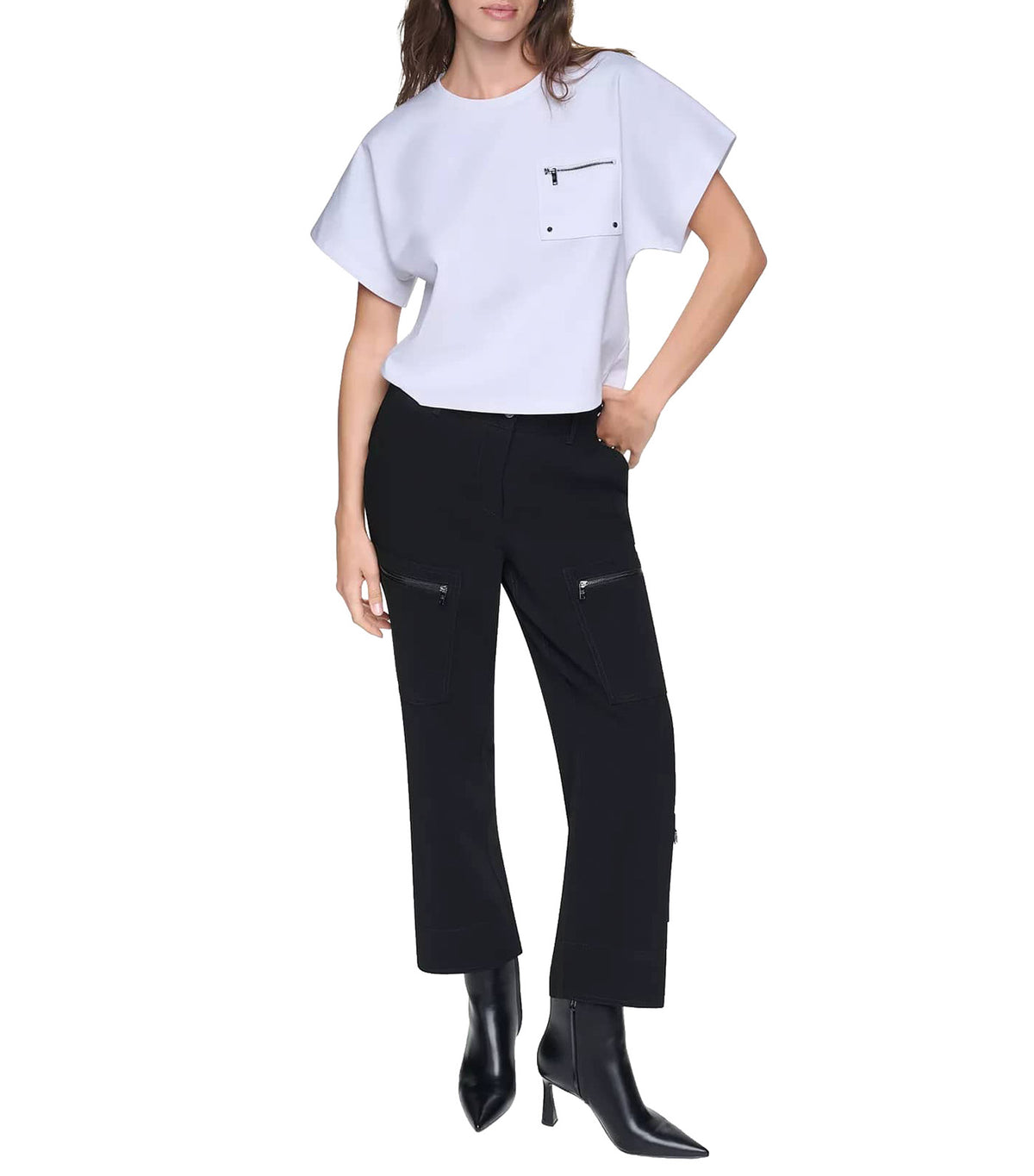Dolman Sleeve Zip Pocket Shirt White
