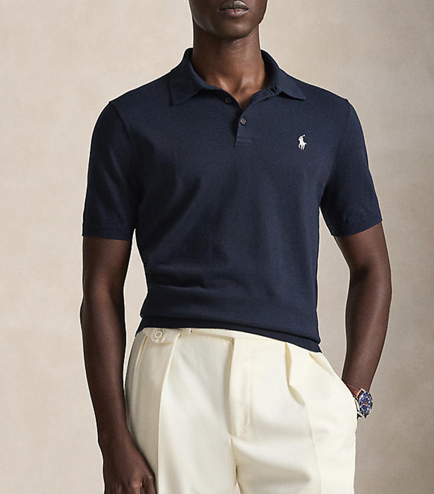 Men's Cotton Polo-Collar Sweater Blue