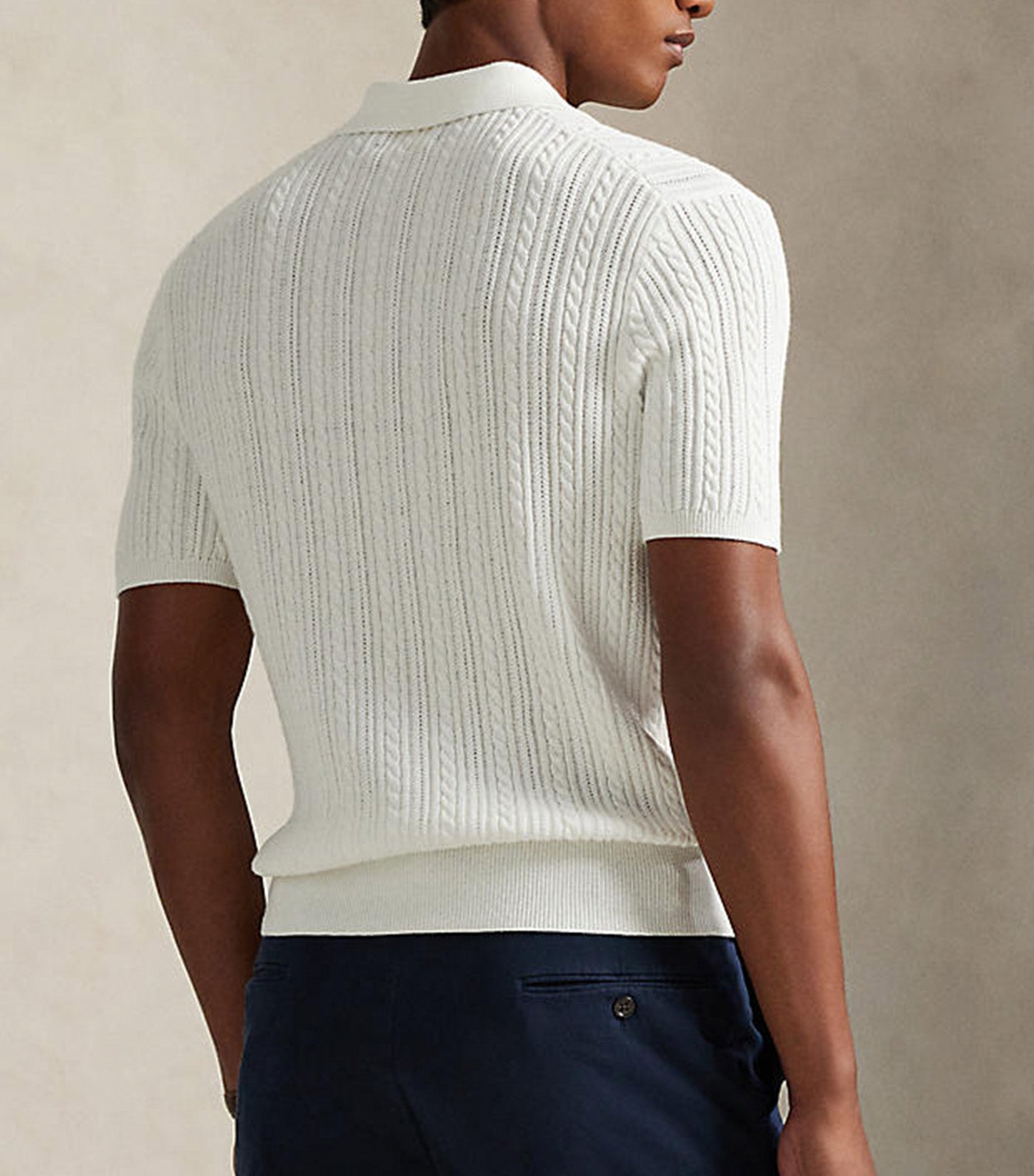 Men's Cable-Knit Cotton Polo-Collar Sweater