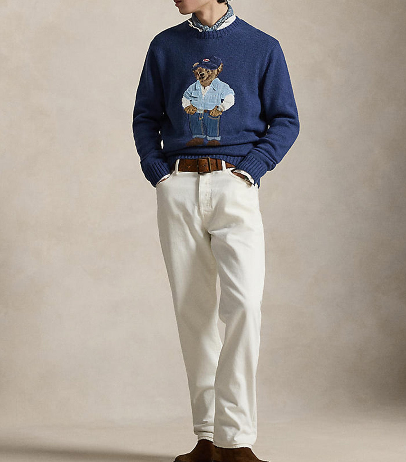 Men's Polo Bear Cotton-Linen Sweater Navy