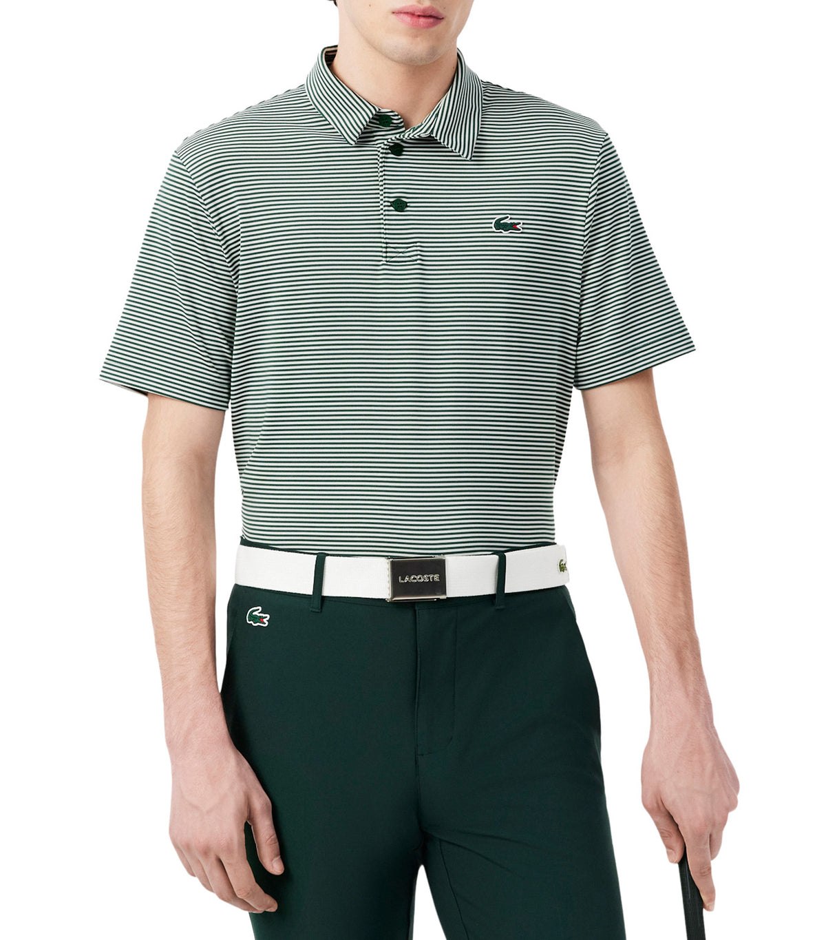 Ultra Dry Striped Golf Polo Shirt Green/White